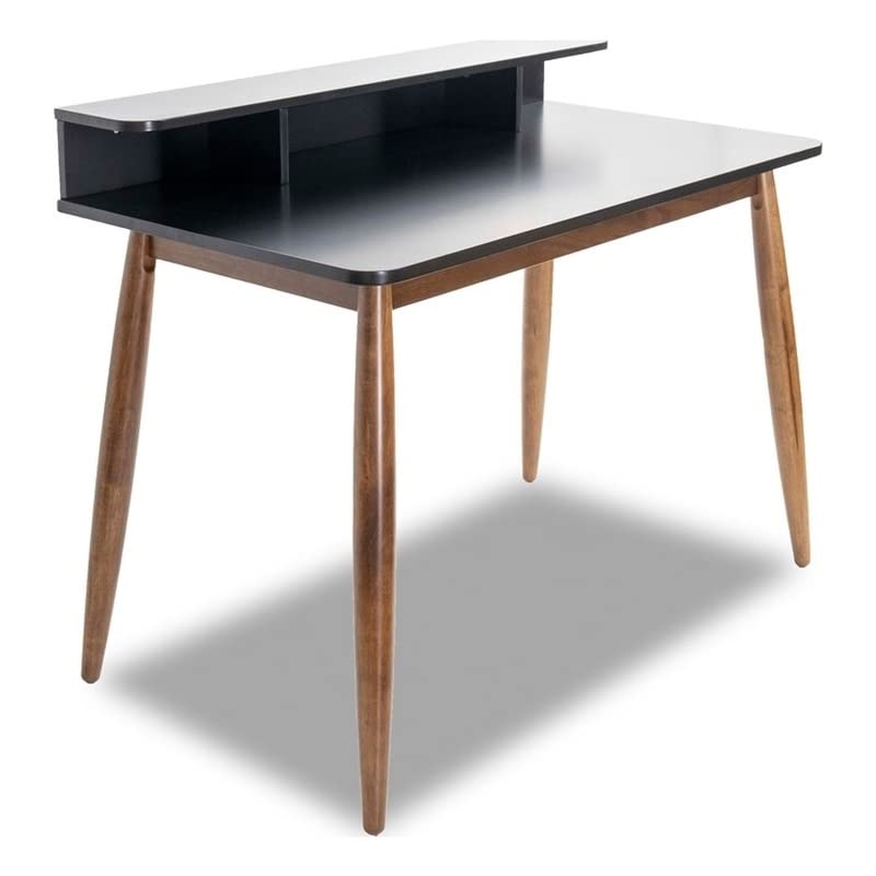 Allora Mid-Century Modern Rectangular Solid Wood Desk in Black - Stylish Home Office Furniture for Work & Study - Perfect for Small Spaces & Modern Interiors