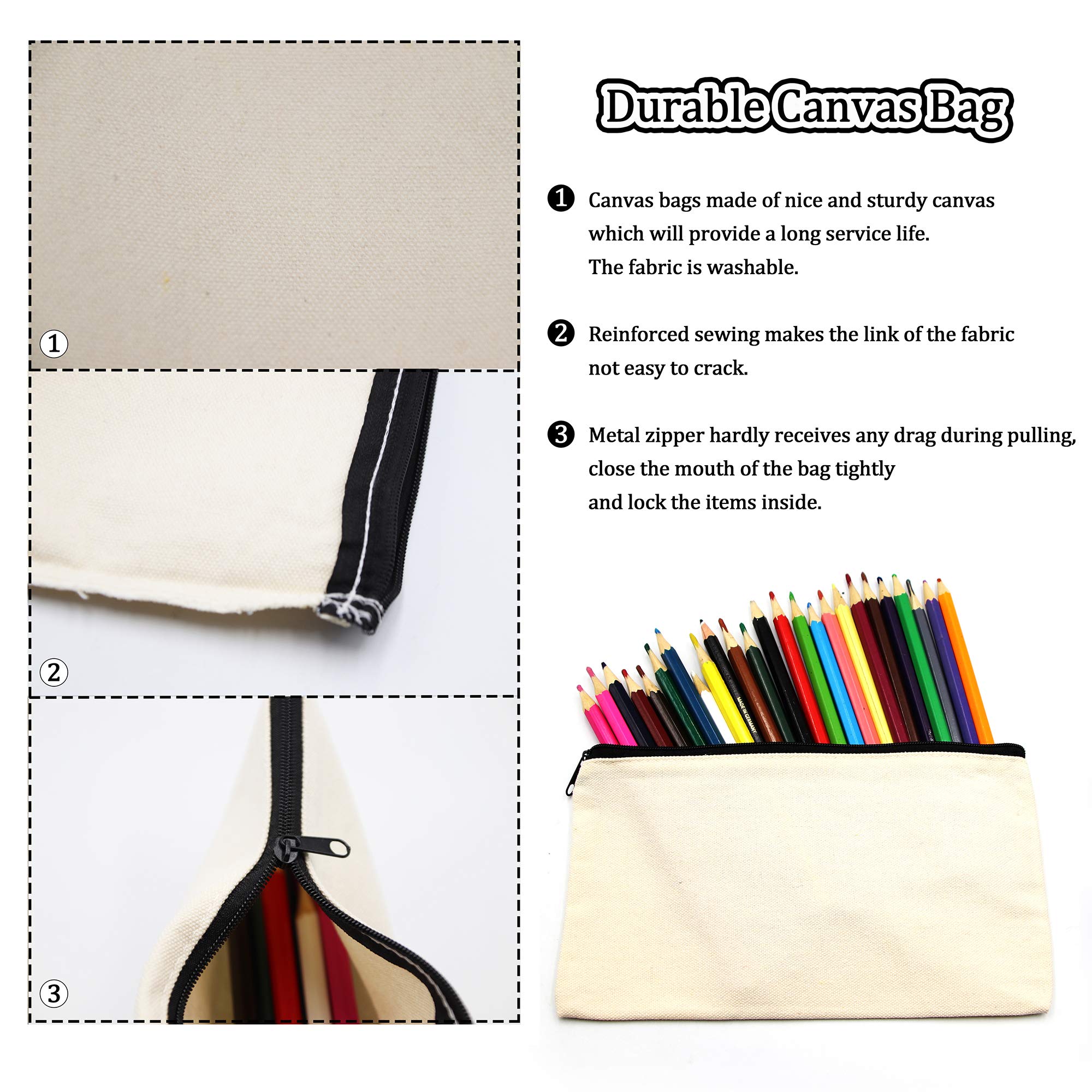 10 Pack Blank DIY Cotton Canvas Zipper Bags - Multipurpose Travel Organizer, Makeup Pouch, Receipt Holder & Gift Bags for Crafting, Storage & On-the-Go Essentials