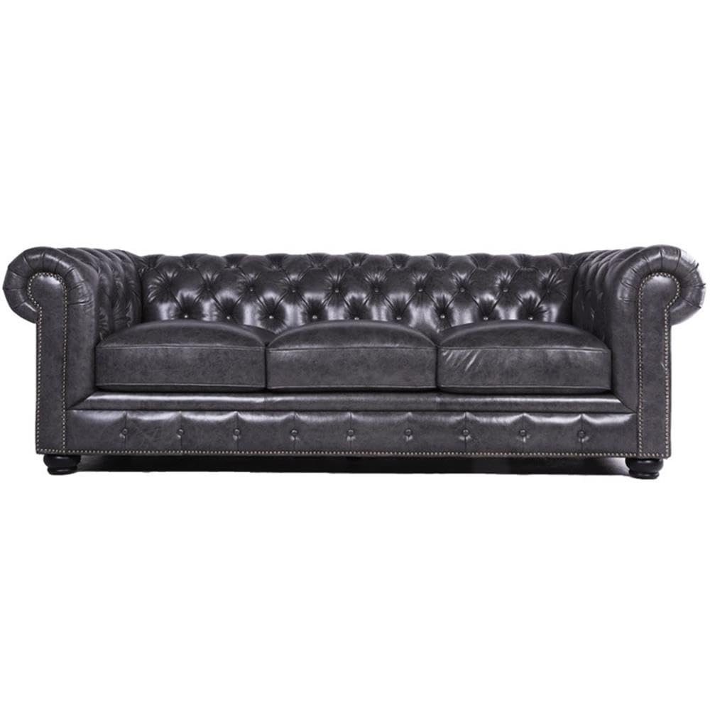 Home Square 2-Piece Gray Leather Chesterfield Accent Chair and Sofa Set - Perfect for Living Room, Office, or Study Decor