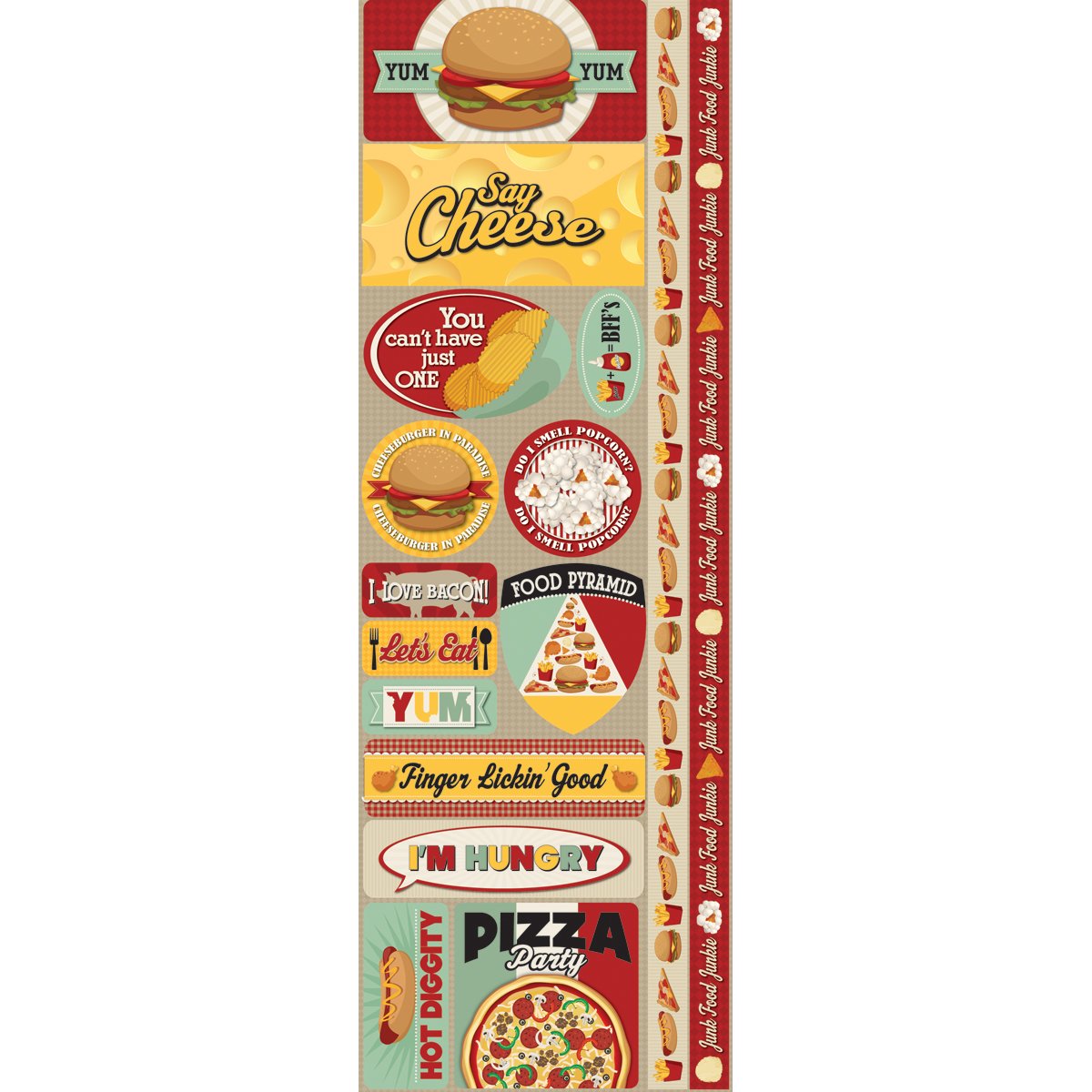 Reminisce Signature Series Cardstock Combo Sticker - 4.25 x 12 Inch Fast Food Theme - Premium Scrapbooking & Journaling Supplies for DIY Crafts, Card Making, and Memory Albums