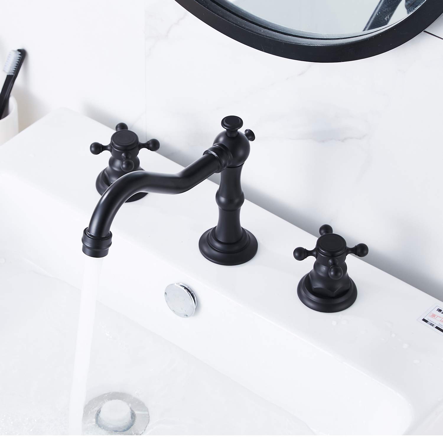 Premium 8-Inch Widespread Black Bathroom Faucet - 2 Handle 3 Hole Sink Faucet with Drain Assembly & Hose - Perfect for Modern Bathroom Renovations & Vanity Upgrades