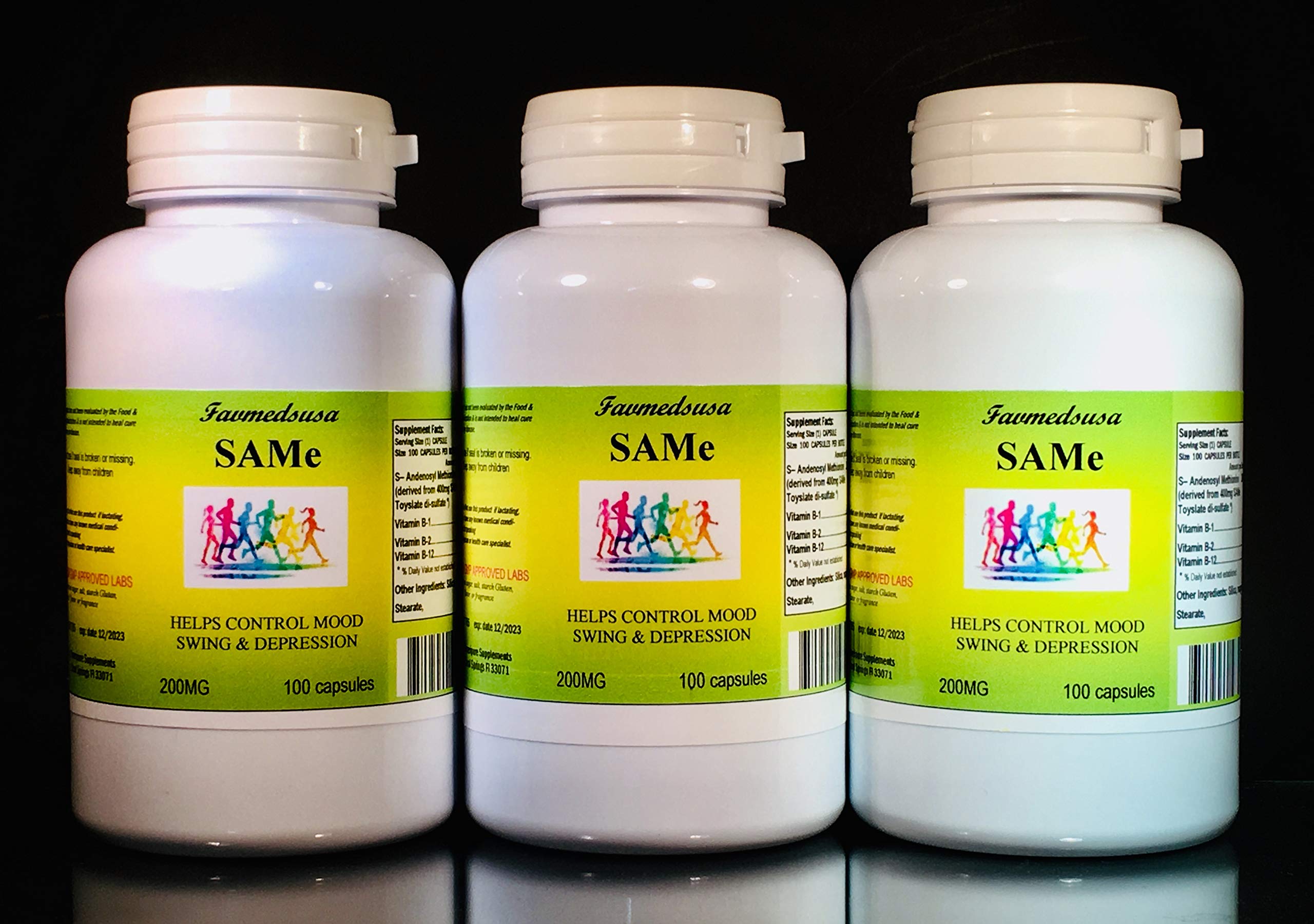 Favmedsusa SAM-e 200mg Supplement (3 Bottles - 300 Capsules) for Mood Support, Joint Health & Liver Function | Natural SAMe for Depression Relief, Arthritis Pain & Detox