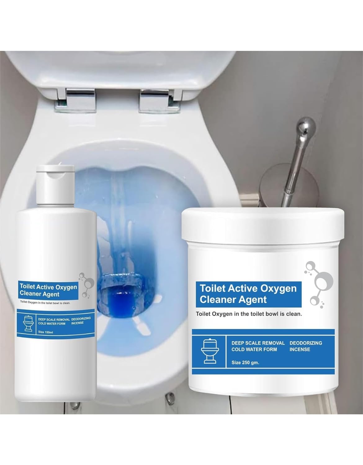 Powerful Active Oxygen Toilet Cleaner Powder & Liquid Combo - Effectively Removes Stubborn Stains & Odors | Ideal for Deep Cleaning Bathrooms, Toilets, and Household Sanitation