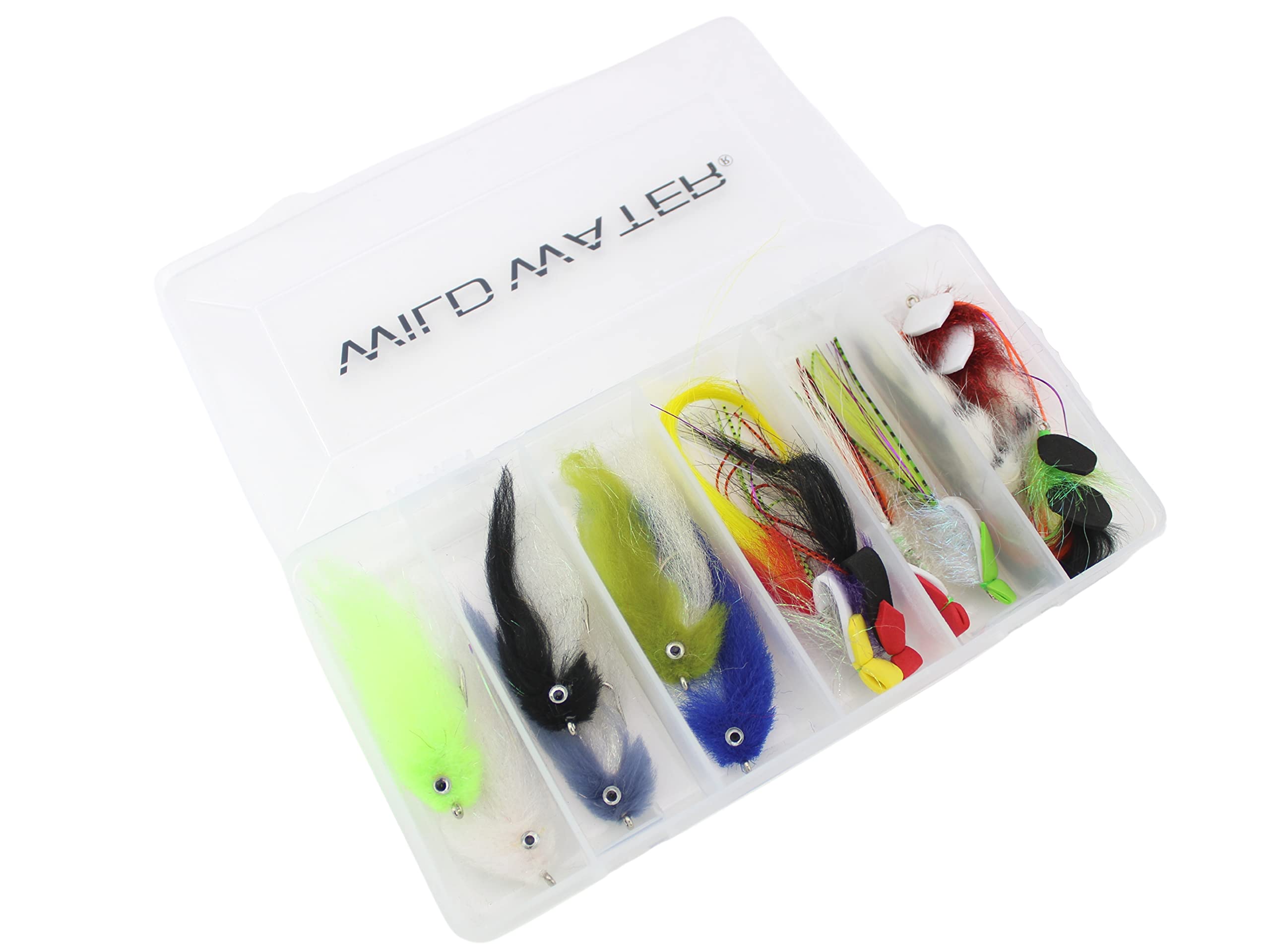 Wild Water EP Top Water Baitfish Fly Fishing Lure Assortment - 12 Saltwater & Freshwater Flies with 6-Section Fly Box - Perfect for Trout, Bass, and Pike Fishing in Rivers and Lakes