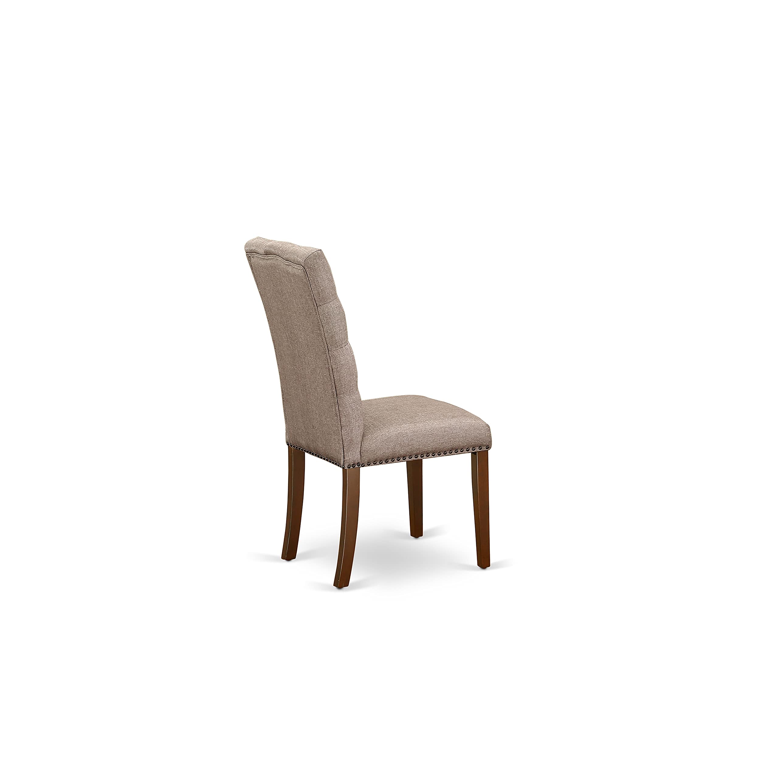 East West Furniture DMEL3-MAH-16 3-Piece Round Kitchen Dining Table Set with Drop Leaf & 2 Dark Khaki Linen Upholstered Chairs, 42x42 Inch, Mahogany - Perfect for Small Spaces, Breakfast Nooks & Cozy Apartments
