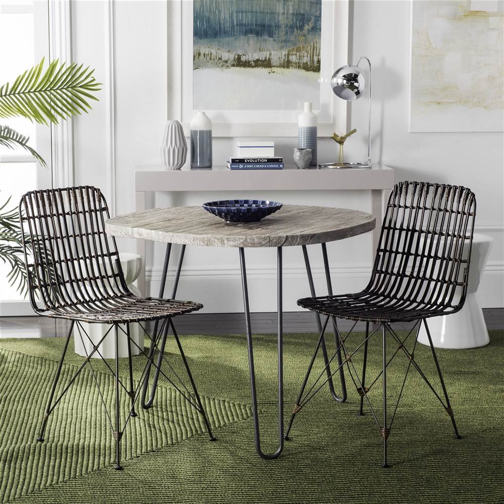 Safavieh Minerva Brown & Black Wicker Dining Chairs (Set of 2) - Rattan Bistro Chairs for Indoor/Outdoor Patio, Kitchen, Breakfast Nook & Dining Room Decor