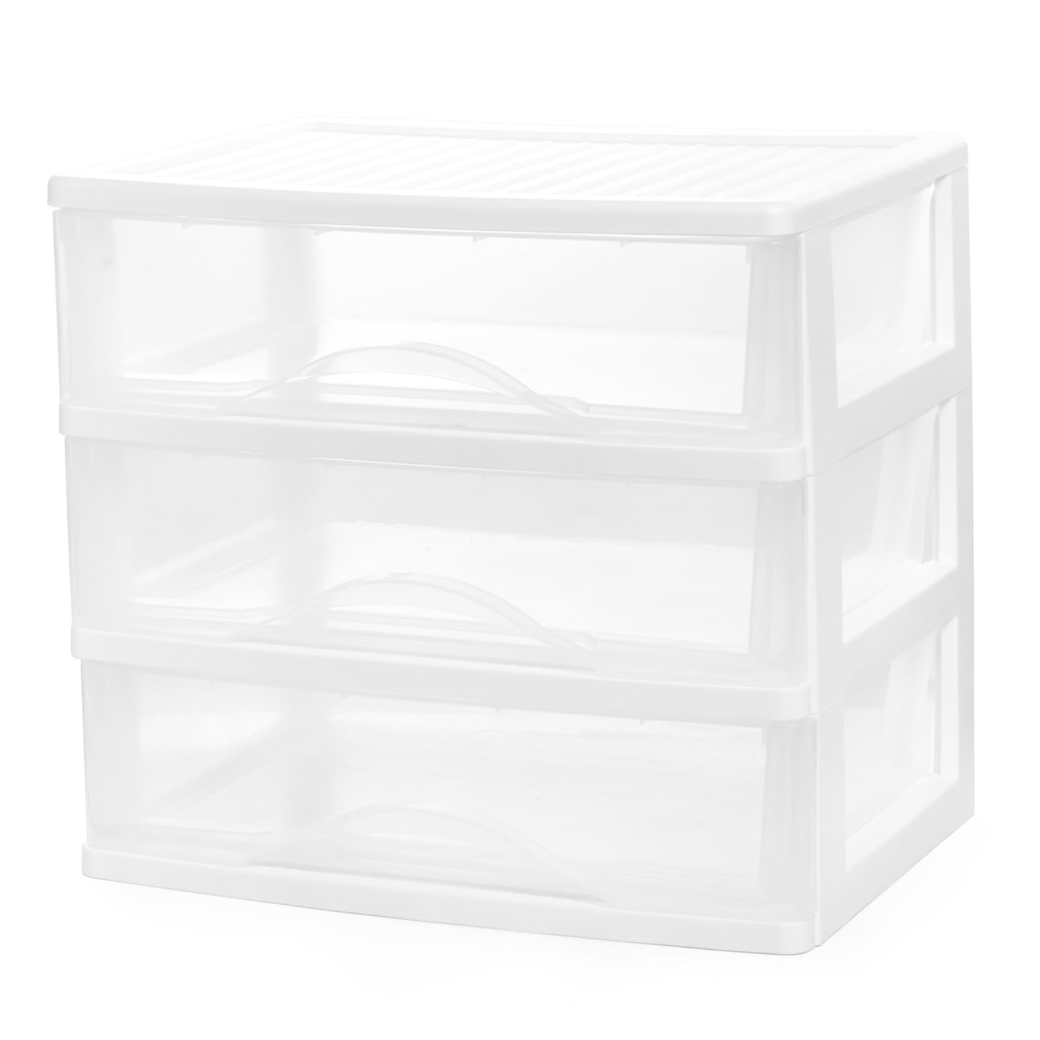 BYCY 3-Drawer Stackable Plastic Storage Organizer - Clear Wide Drawers for Bathroom, Makeup, Desk & Fridge - Easy Assembly White Tabletop Cabinet Organizer - Perfect for Home, Office & Vanity Organization