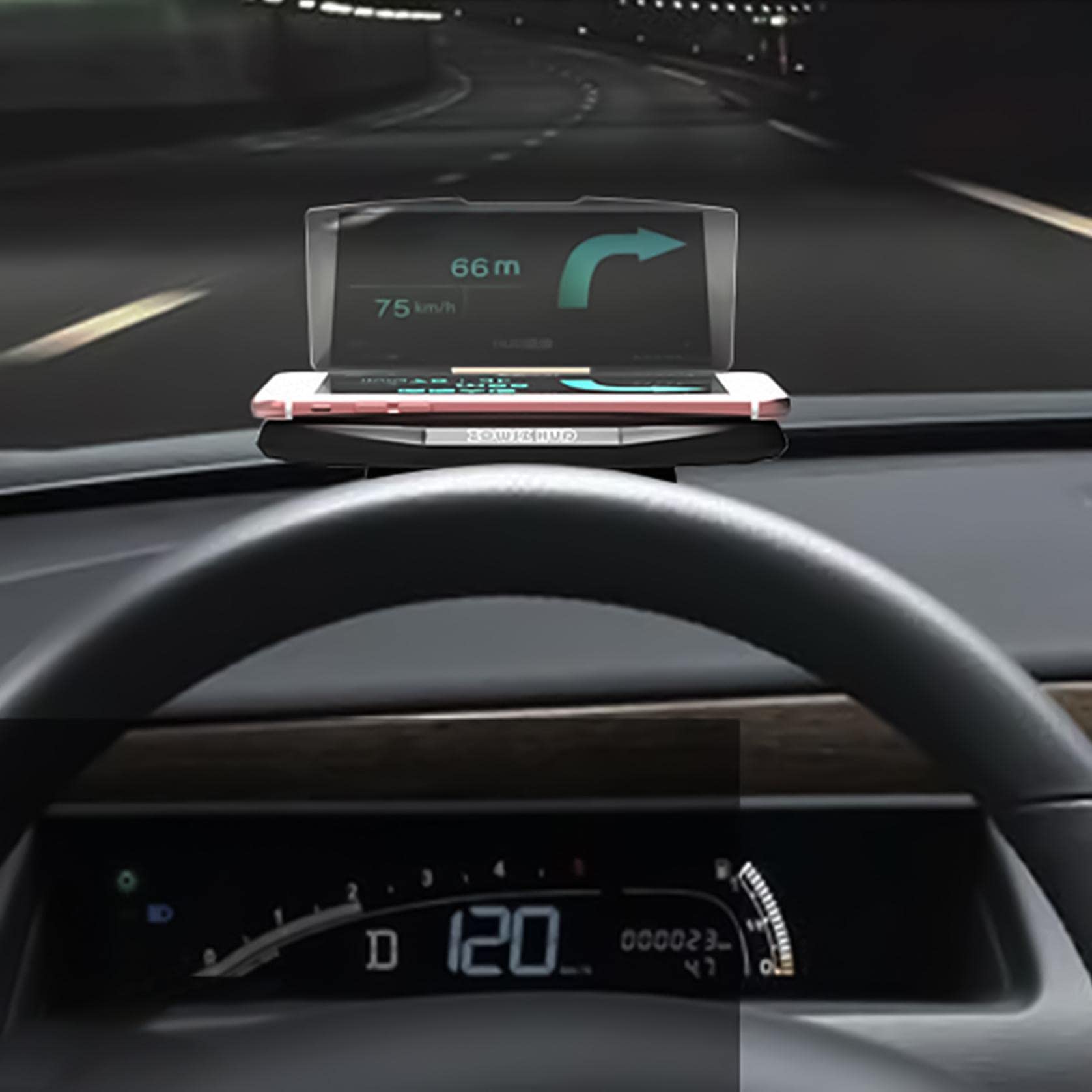Vehicle HUD Head Up Display - Car Navigation Projector & Phone Holder Compatible with Android iOS - Perfect for Safe Driving & GPS Navigation