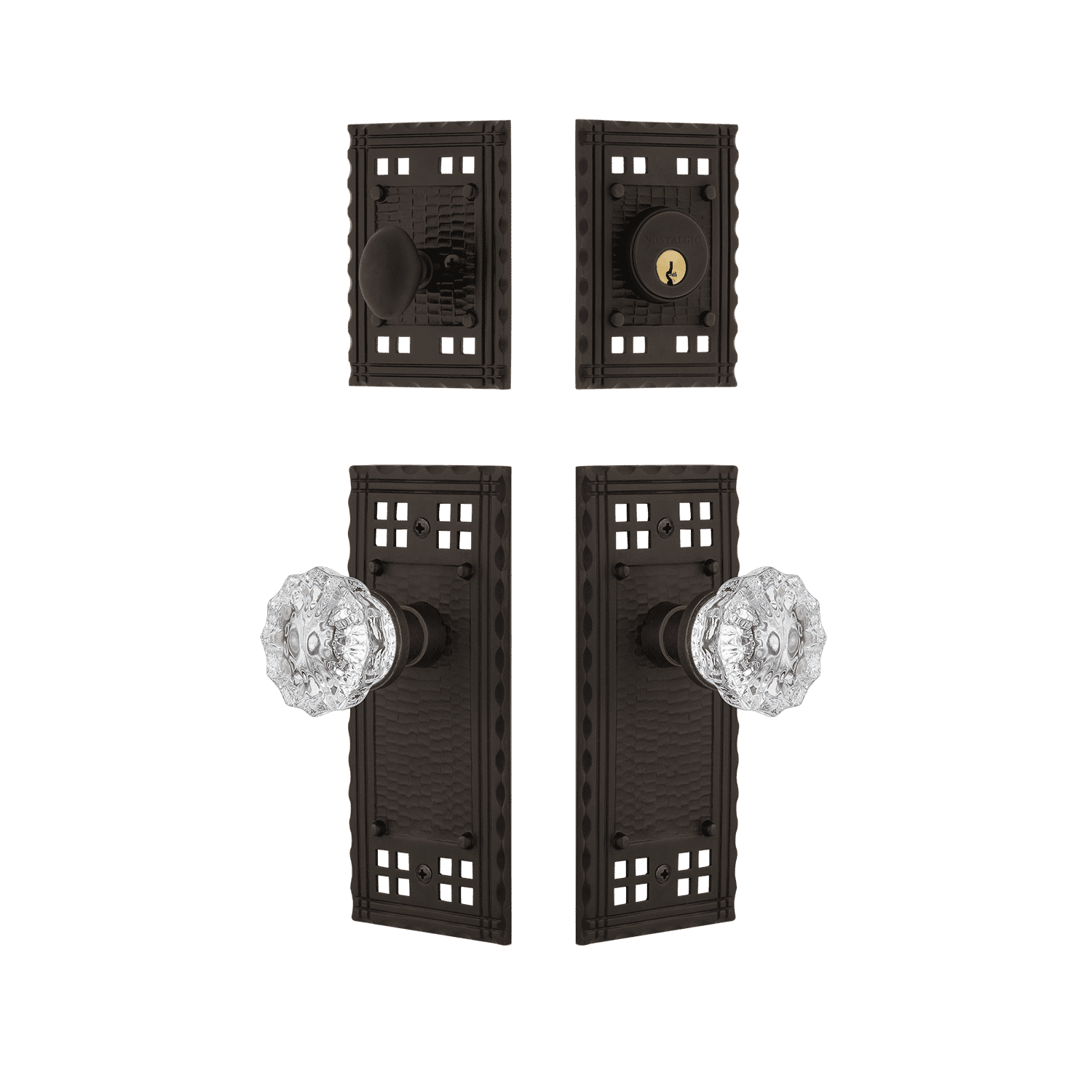 Craftsman Oil Rubbed Bronze Entry Door Handle Set with Crystal Knob - Elegant Front Door Hardware for Home Security & Curb Appeal