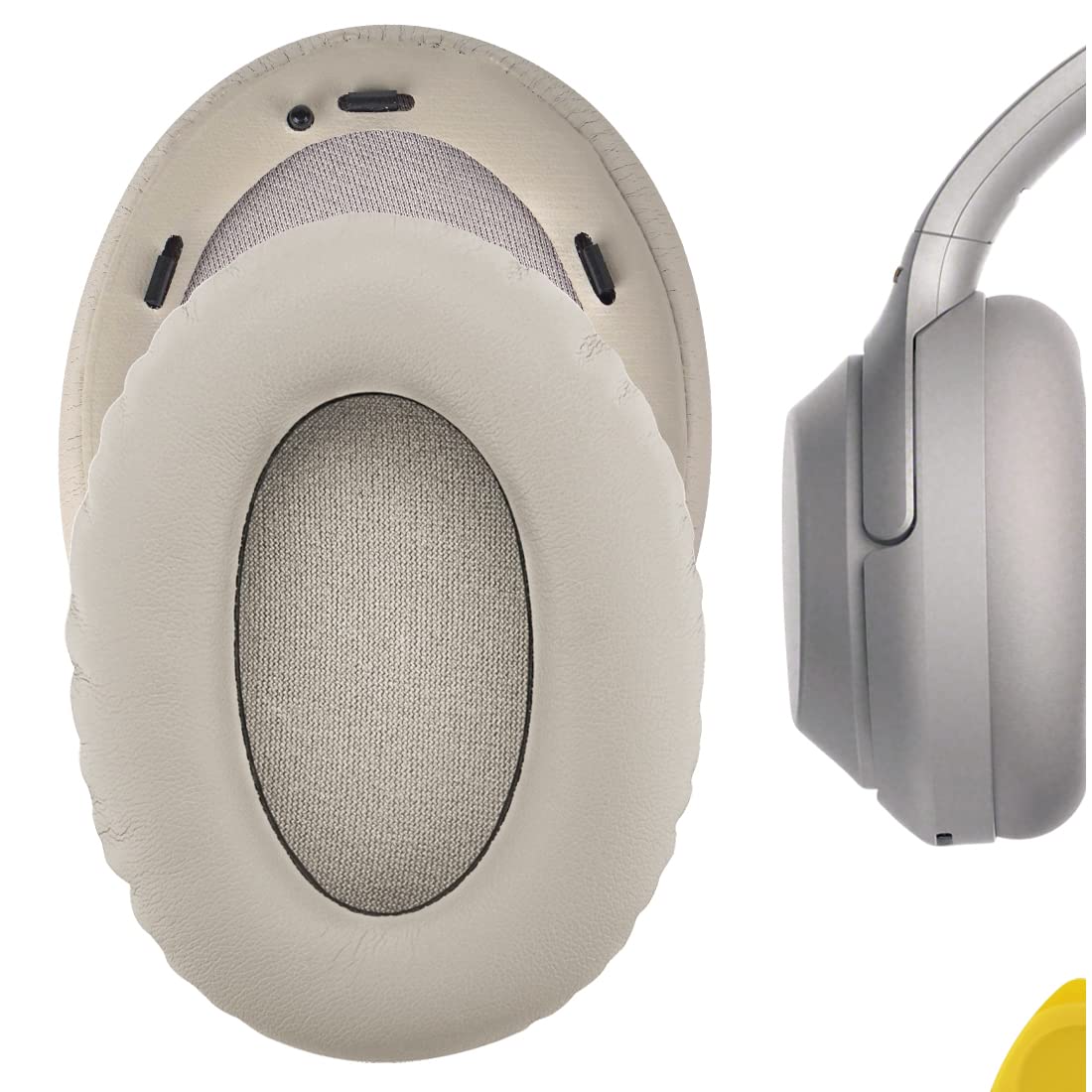 Geekria QuickFit Protein Leather Replacement Ear Pads for Sony WH-1000XM3 Headphones - Premium Noise Isolation Ear Cushions, Comfortable Headset Earpads, Durable Ear Cups Repair Parts (Silver) - Perfect for Travel, Work & Gaming
