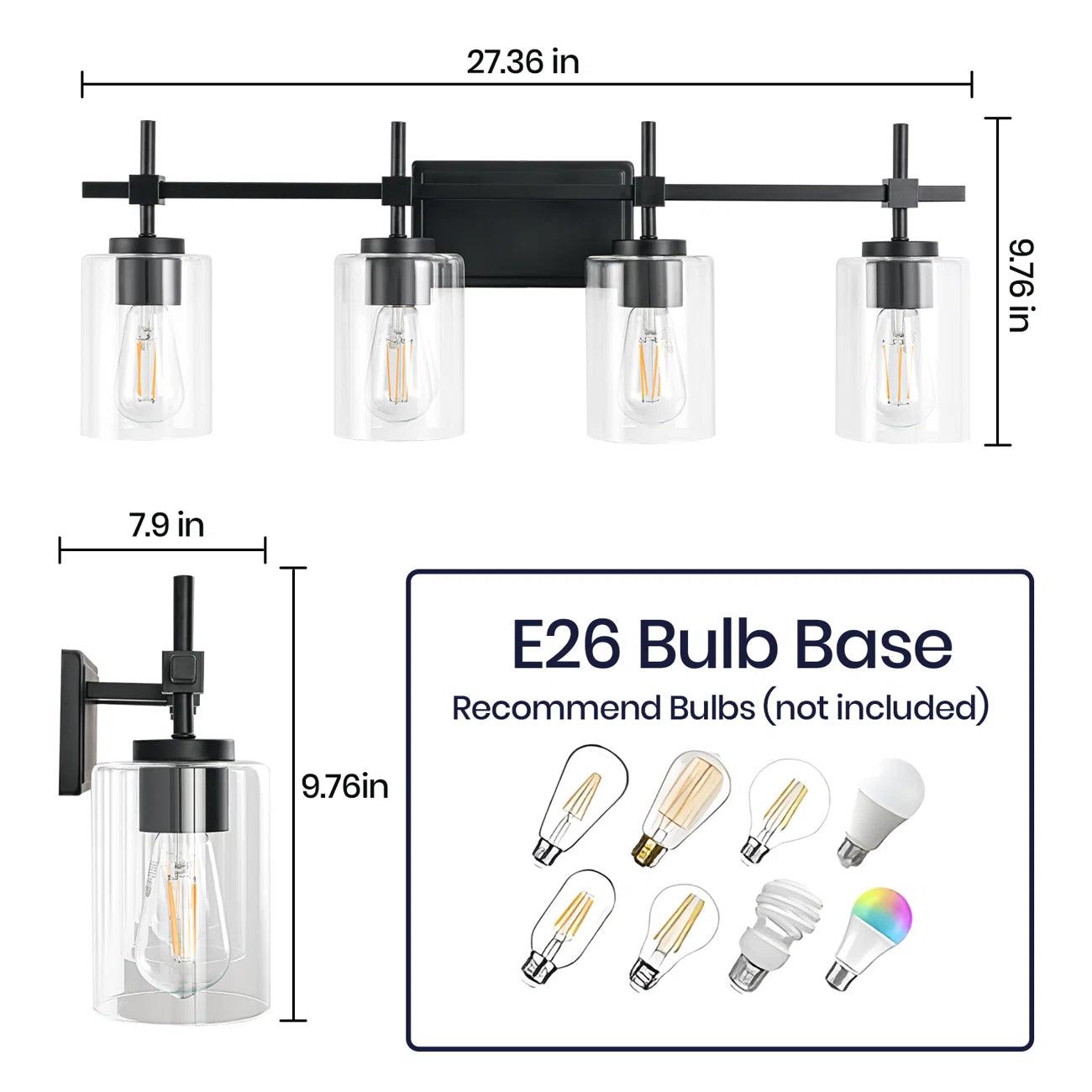 Jasper Modern 4-Light Clear Glass Bathroom Vanity Light Fixture - Perfect for Bathroom, Powder Room, and Dressing Area Lighting