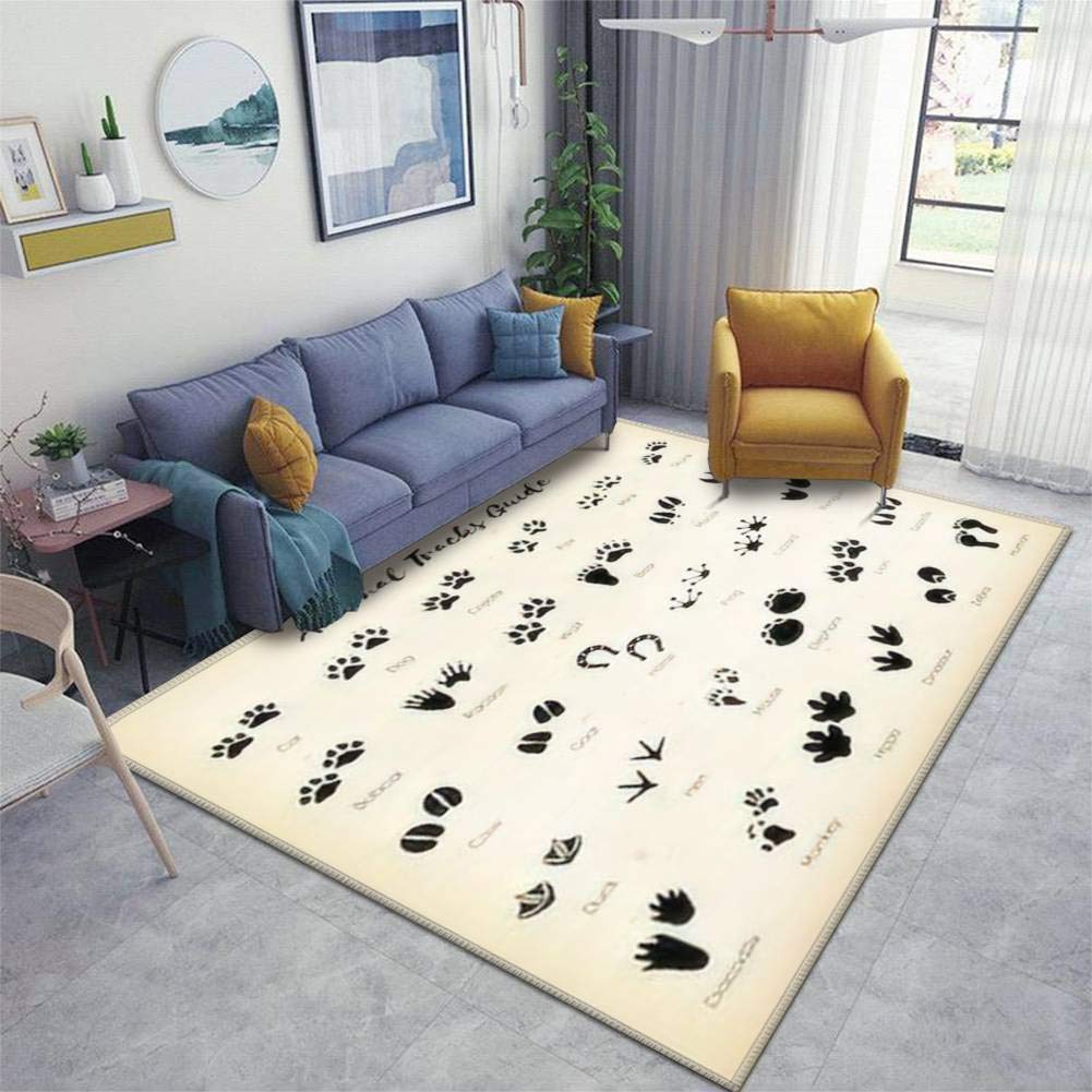 Animal Tracks Footprint Guide Non-Slip Area Rug - Soft Indoor/Outdoor Floor Mat for Nursery, Living Room, Yoga & Home Decor - Perfect as Door Mat, Runner or Carpet