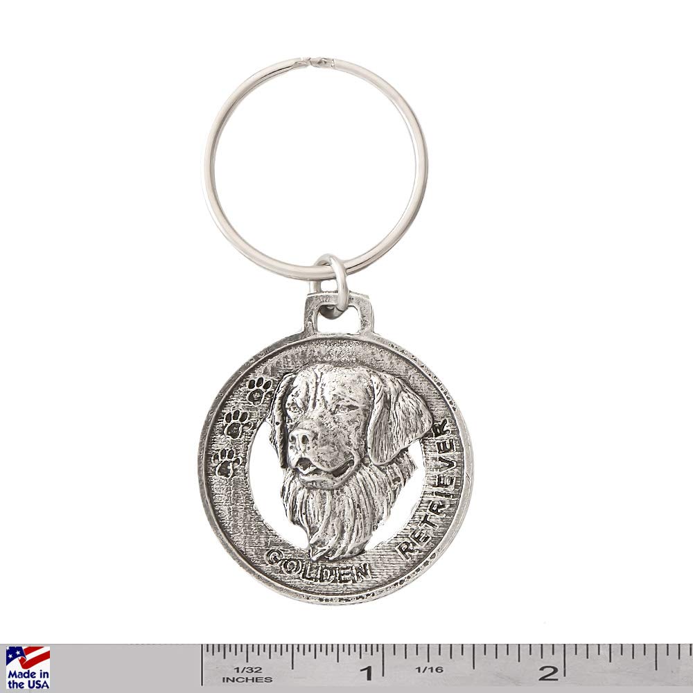 Golden Retriever Keychain - Handmade Pewter Dog Tag Key Ring, 1.5 Inch, USA Made Pet Gift for Dog Lovers | Perfect for Keys, Backpacks & Gifts