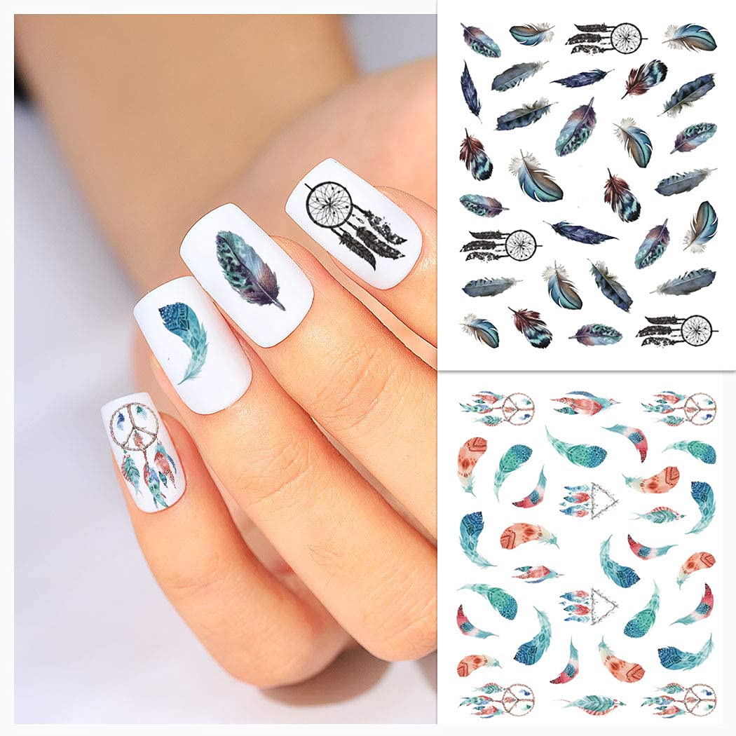 WOKOTO 44 Sheets 3D Feather Nail Art Stickers - Self-Adhesive Nail Decals with Flowers & Animals Designs for Women & Girls - Perfect for Acrylic Nails, Manicures, Nail Salons & DIY Home Nail Art