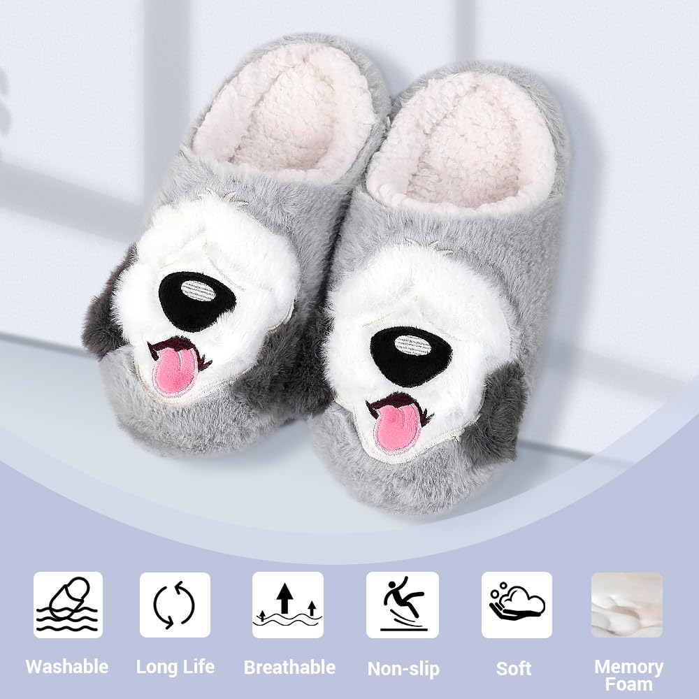 Cozy Fuzzy Animal Slippers for Women & Kids - Non-Slip Memory Foam Indoor House Shoes | Cute Christmas Slippers (Dog, Puppy, Polar Bear, Reindeer Designs) - Perfect for Winter, Bedroom, Lounge & Gift Giving