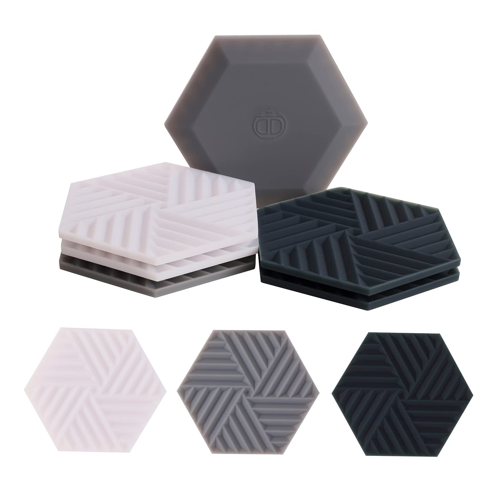Dirani Design Set of 6 Colorful Monochrome Silicone Coasters - Hexagon Shape, Non-Absorbent, Dishwasher Safe - Perfect for Coffee Tables, Drinks, Outdoor Use & Farmhouse Decor - Great Housewarming Gift for New Homes