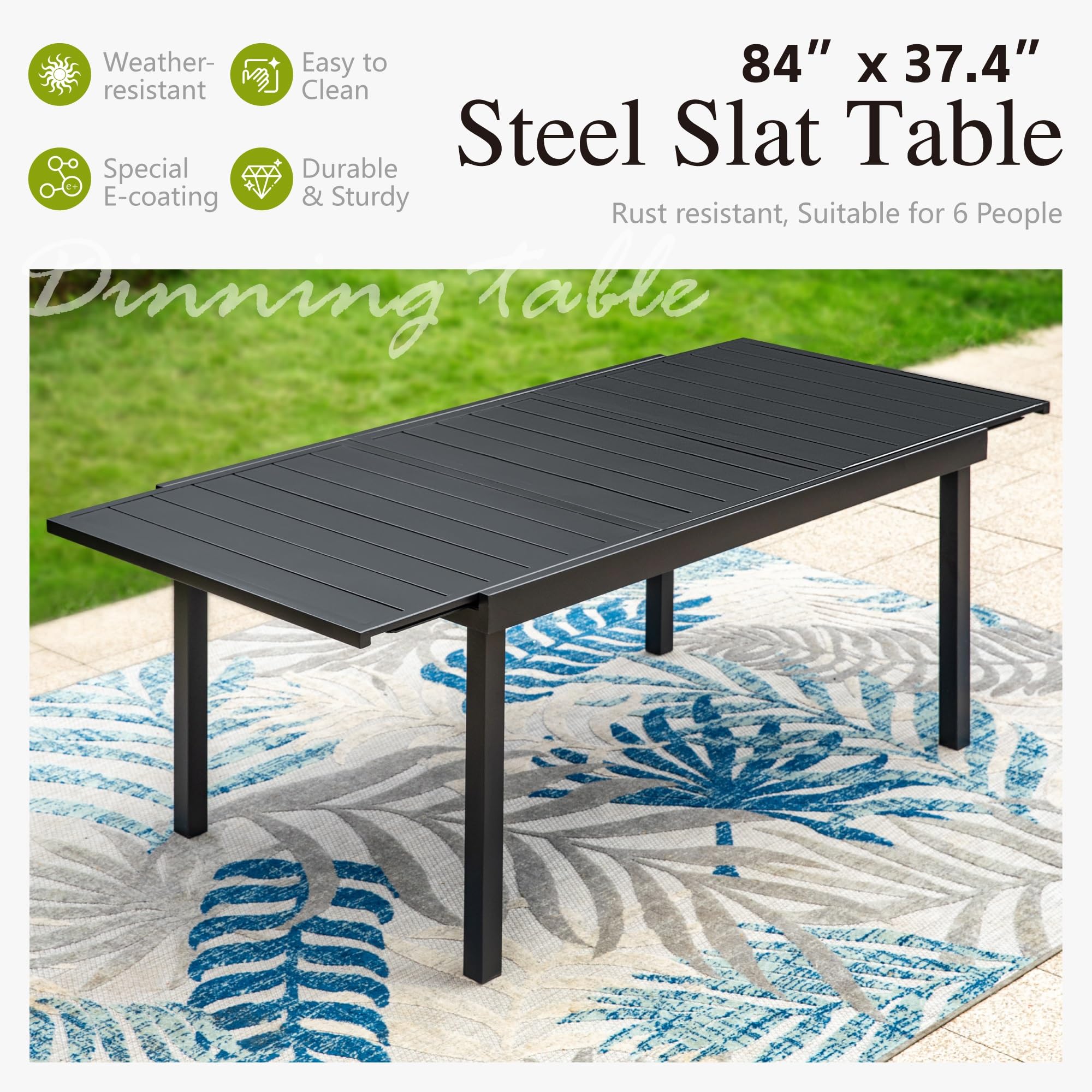 Sophia & William 6-Piece Expandable Outdoor Dining Set - Metal Patio Table & 6 Foldable Textilene Chairs in Blue | Perfect for Backyard BBQs, Garden Parties & Poolside Dining