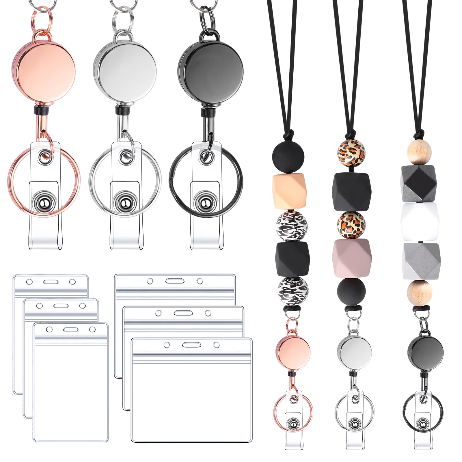 9-in-1 Retractable ID Badge Lanyard Set - Stylish Beaded Teacher Lanyard with ID Holder for Women - Perfect for Teacher Appreciation Gifts, School Staff, Nurses & Office Professionals - Great for Conferences, Workplaces and Campus Events