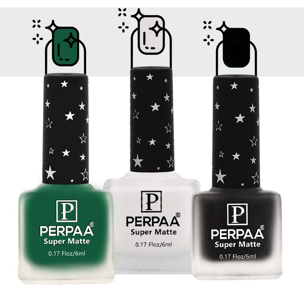 PERPAA® Super Matte Nail Polish Set - 3 Colors (Dark Green, Black, White) | Long Lasting, Quick Drying & Waterproof Matte Finish | 6ml Each | Perfect for Nail Art, Gifts & Everyday Wear