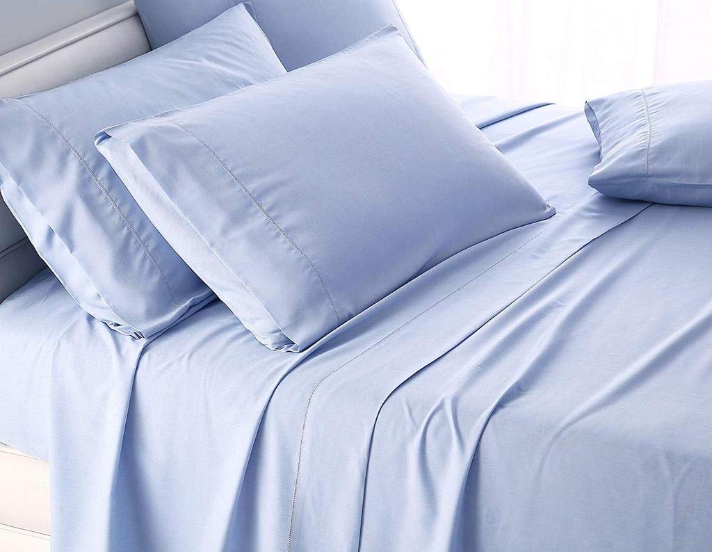 800 Thread Count Light Blue California King Sheet Set - 6 Piece Sateen Soft 100% Cotton Bedding (1 Fitted Sheet, 1 Flat Sheet, 4 Pillowcases) for Deep Pocket Mattress Up to 15