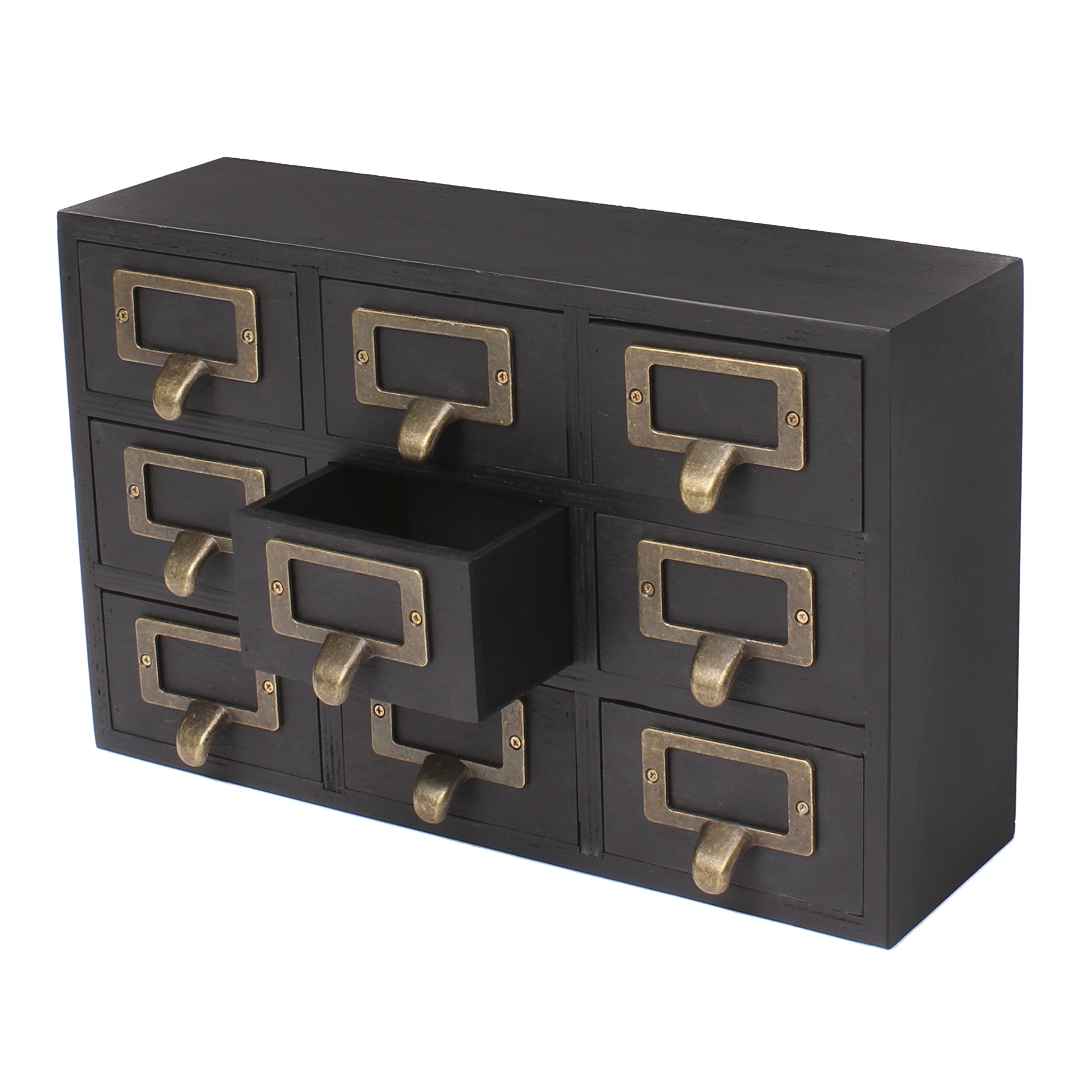 Kate and Laurel Apothecary Wood Desk Drawer Set - 9 Drawers Rustic Black Organizer for Home Office, Craft Room & Bedroom Storage