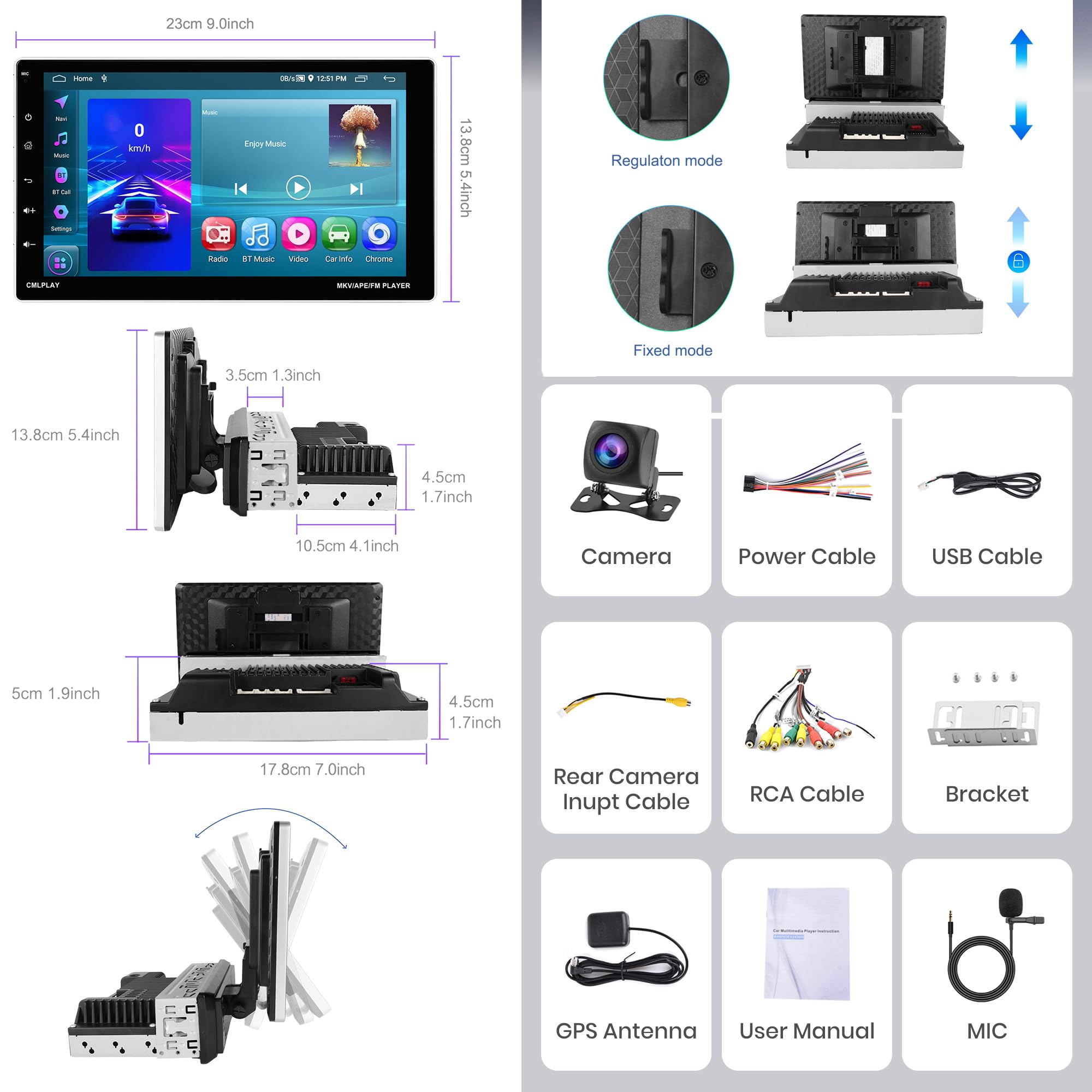2G+64G Single Din Wireless CarPlay & Android Auto Car Stereo - 9 Inch Touch Screen with WiFi, GPS Navigation, Bluetooth, FM Radio & Backup Camera - Perfect for Seamless Driving & Hands-Free Calls