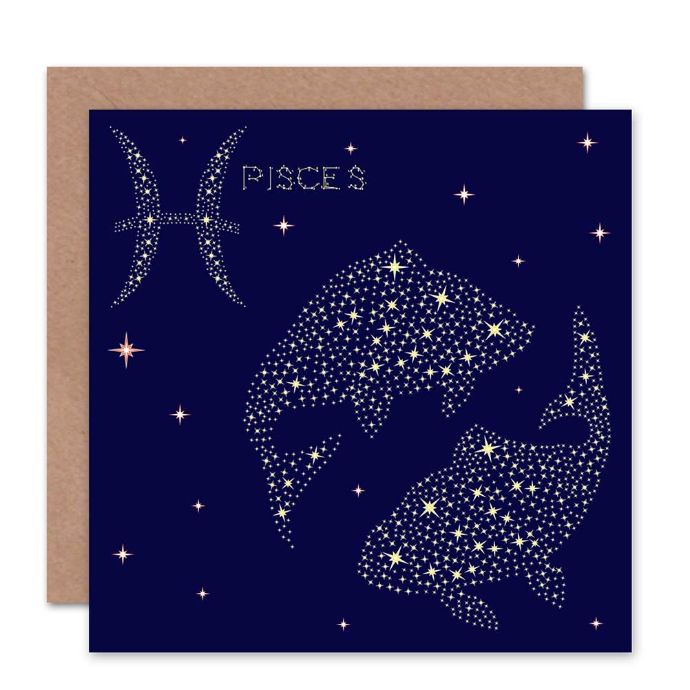 Wee Blue Coo Astrology Pisces Star Sign Constellation Blank Greeting Card - Perfect for Birthday Wishes, Zodiac Gifts & Celestial Decor
