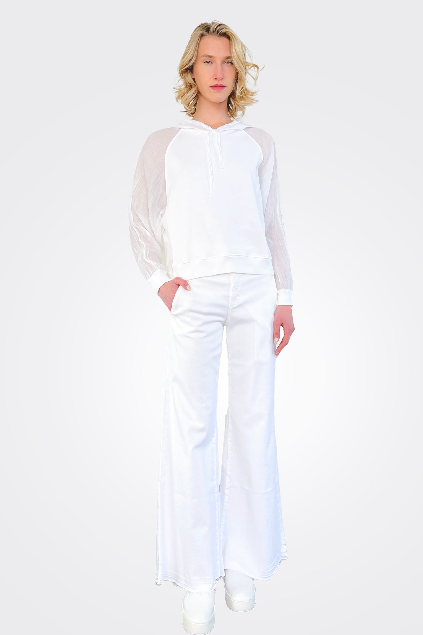 Women's Donna Mixed Hoodie - White | Cozy Pullover Sweatshirt for Casual Wear & Outdoor Activities