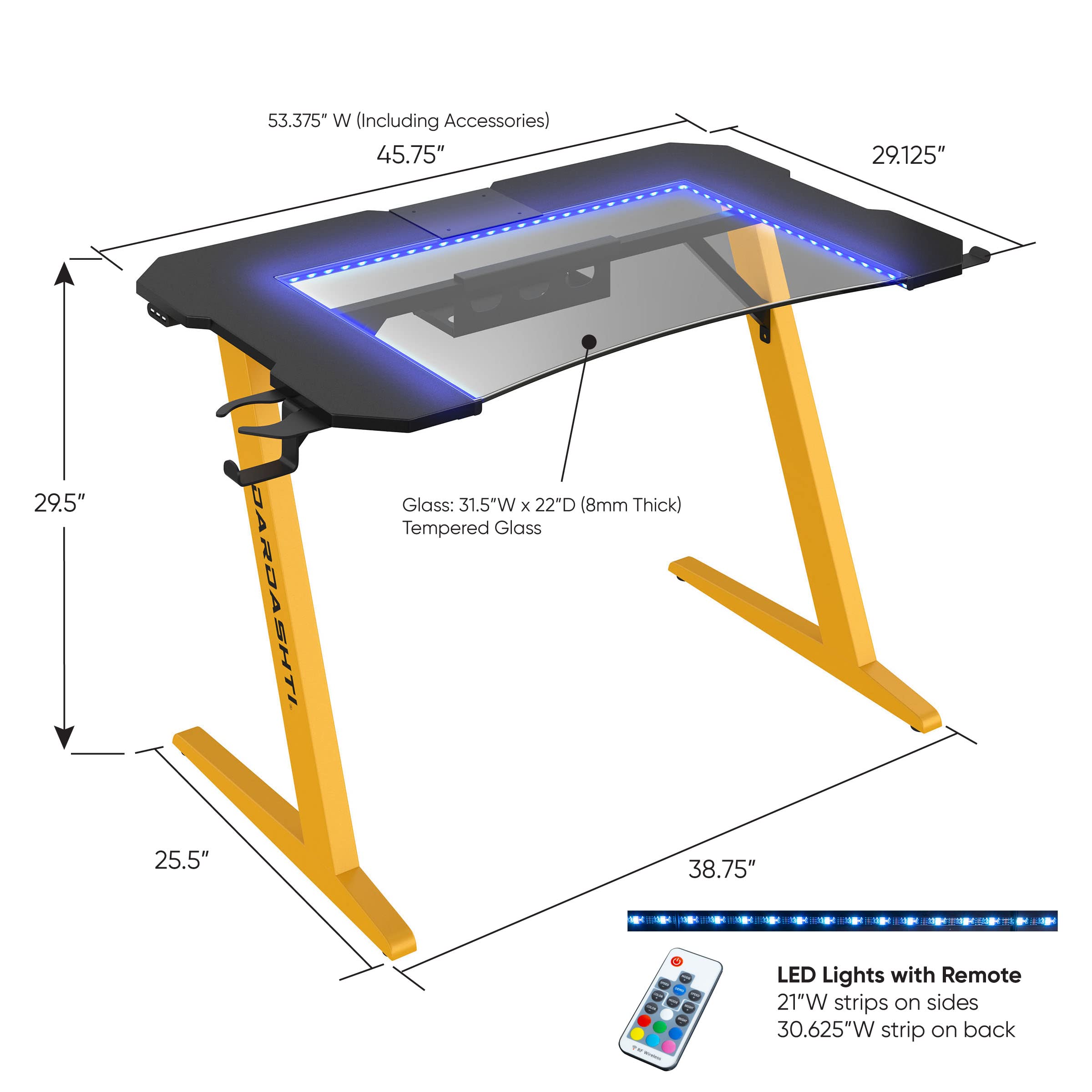 Atlantic Dardashti Z-Shaped Gaming Desk - Ergonomic PC Computer Workstation with Cup Holder & Headphone Hook (Model Z1-21, Racing Yellow, Large Size) - Perfect for Home Office, Esports & Streaming Setup