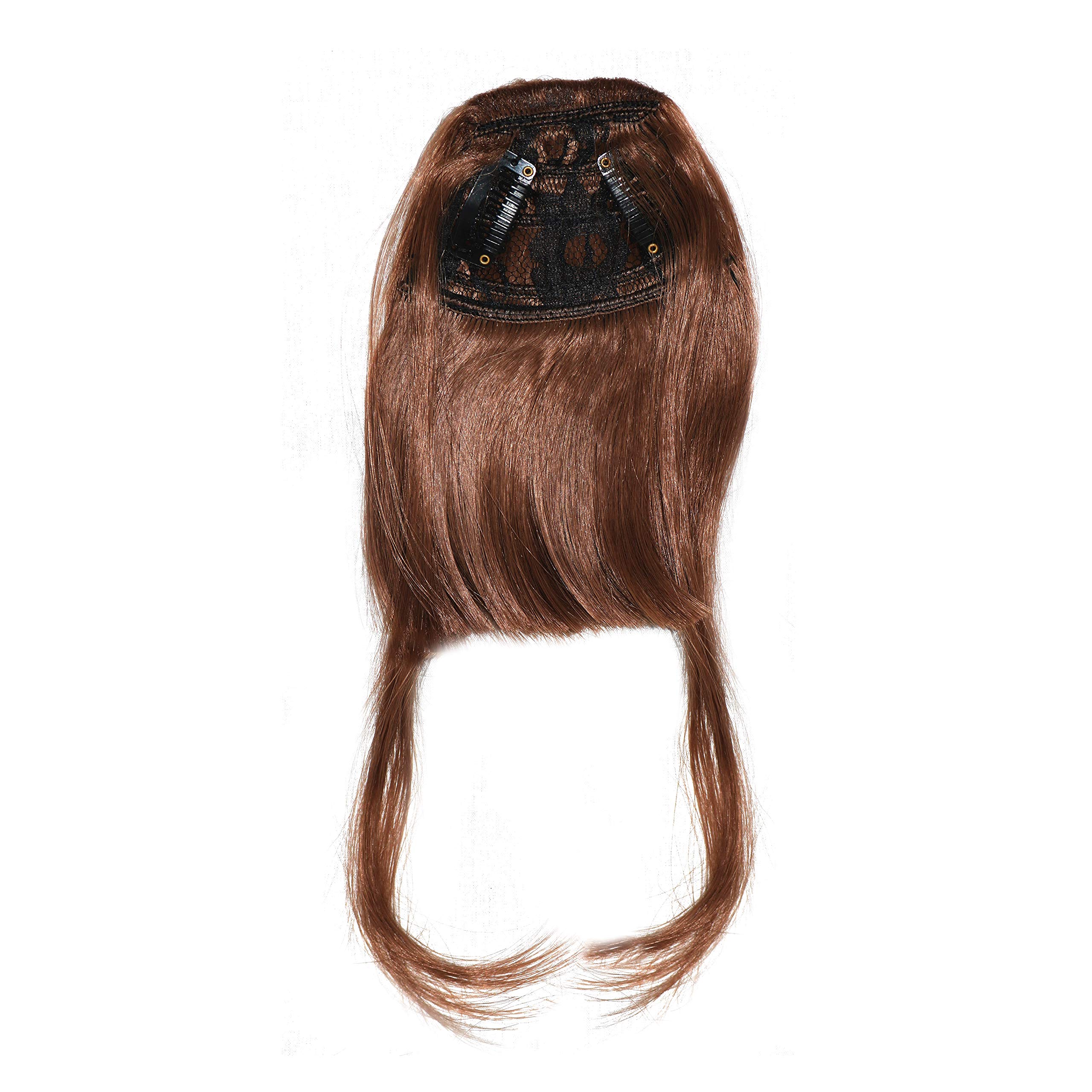 Rapidsflow® Clip-Free Synthetic Front Hair Extensions for Women & Girls - Light Brown Center Cut Bang Fringe | Perfect for Cosplay, Costume Parties & Daily Styling
