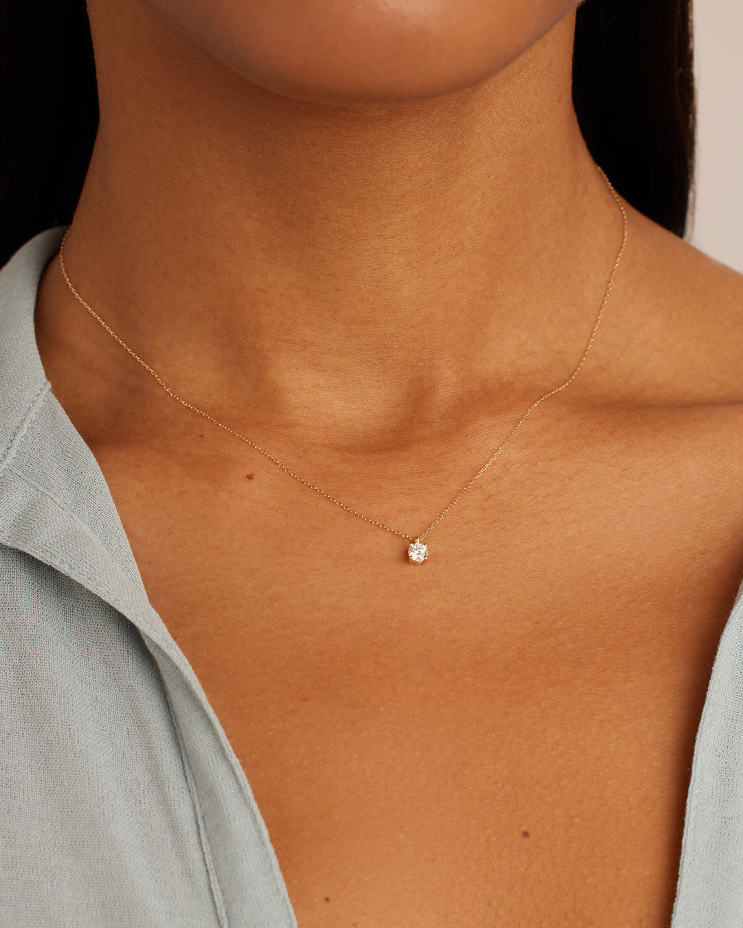 4mm Diamond Solitaire Necklace for Women - 14K White Gold Pendant Jewelry Gift for Anniversary, Wedding, Valentine's Day