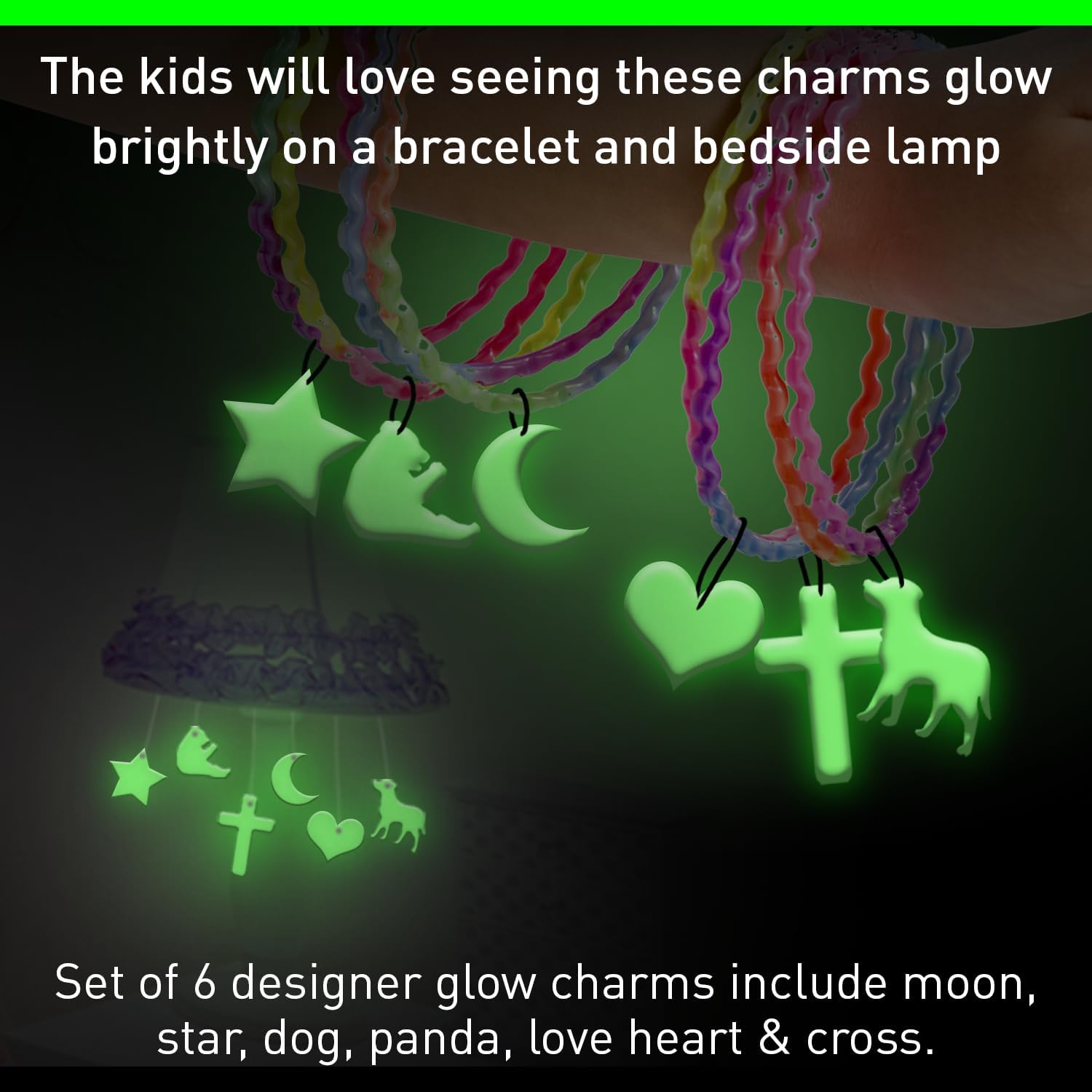 GLO-X Kids Glow in The Dark Charms - 6 Pack Long Lasting 12+ Hours Glow Sticks - No Batteries Needed - Perfect for Nighttime Play, Parties, Camping & Safety Accessories