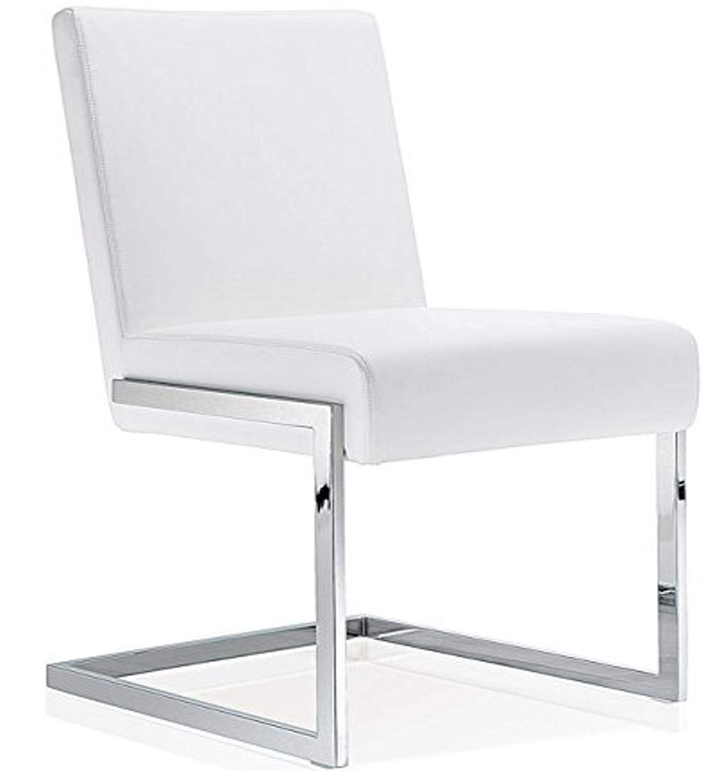 Baxton Studio Toulan Modern Dining Chair - White Faux Leather Upholstered with Stainless Steel Frame - Perfect for Kitchen, Dining Room, Restaurant and Office Settings