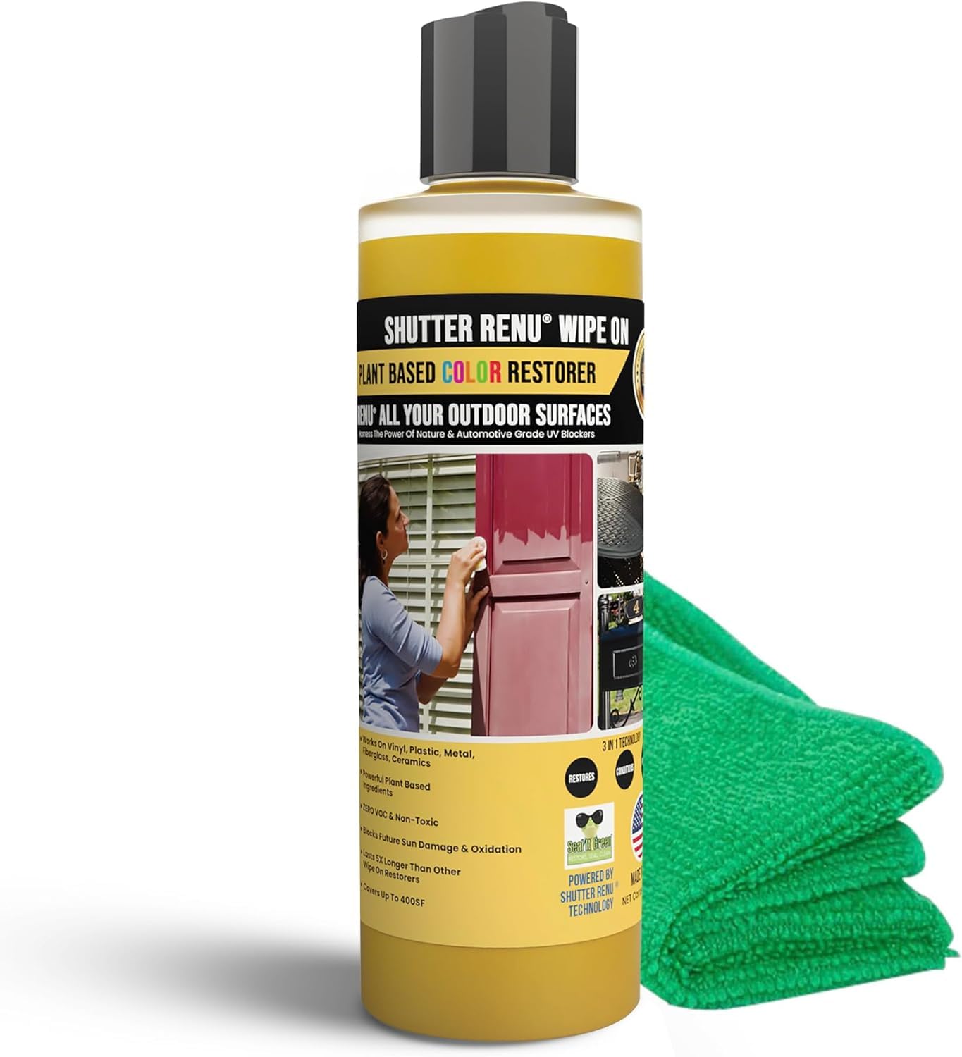 Wipe On Advanced Color Restorer & Protectant - Restores Faded Shutters, Plastic Car Trim, Patio Furniture & Outdoor Surfaces | Easy Application for Weathered Items | Perfect for Home Exterior, Auto Detailing & Outdoor Maintenance