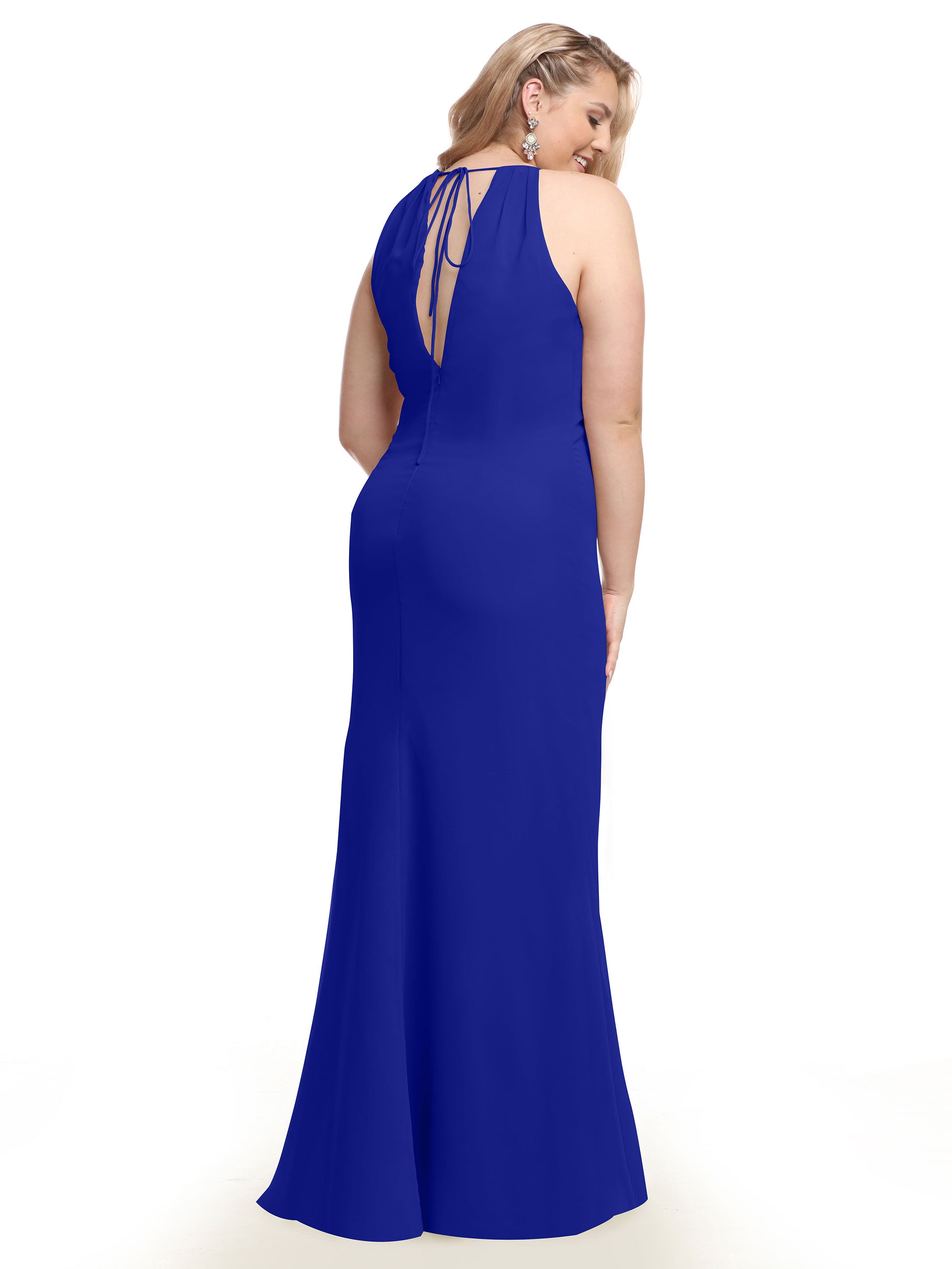 Elegant 80083 Fit and Flare Chiffon Bridesmaid Dress with Halter Neckline - Perfect for Weddings, Formal Events & Special Occasions