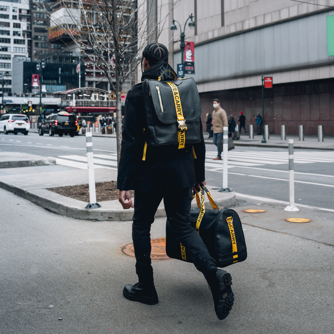 Black & Yellow Caution Tape Backpack - Durable Safety Themed School Bag for Students, Construction Workers & Outdoor Enthusiasts