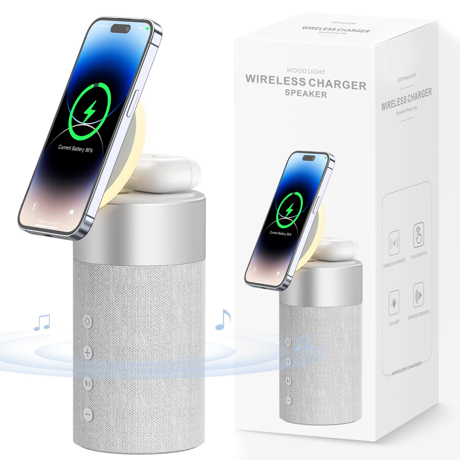 COLSUR 3-in-1 Mag-Safe Wireless Charger with Bluetooth Speaker & Night Light - Compatible with iPhone 16/15/14/13/12 Series & AirPods Pro/3/2 | Perfect Gift for Men & Women | Ideal for Bedroom, Office & Travel Use