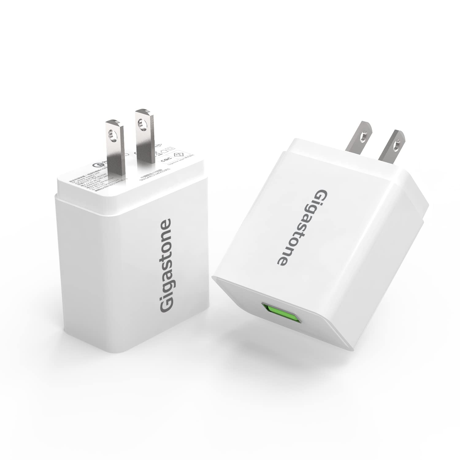Gigastone 18W USB A Wall Charger [2 Pack] - QC3.0 Qualcomm Certified Fast Charging Power Adapter for iPhone 16/15/14/13/12/11 Pro Max, Galaxy S22/S21/S20 - Compact Travel Charger for Home, Office & Car Use