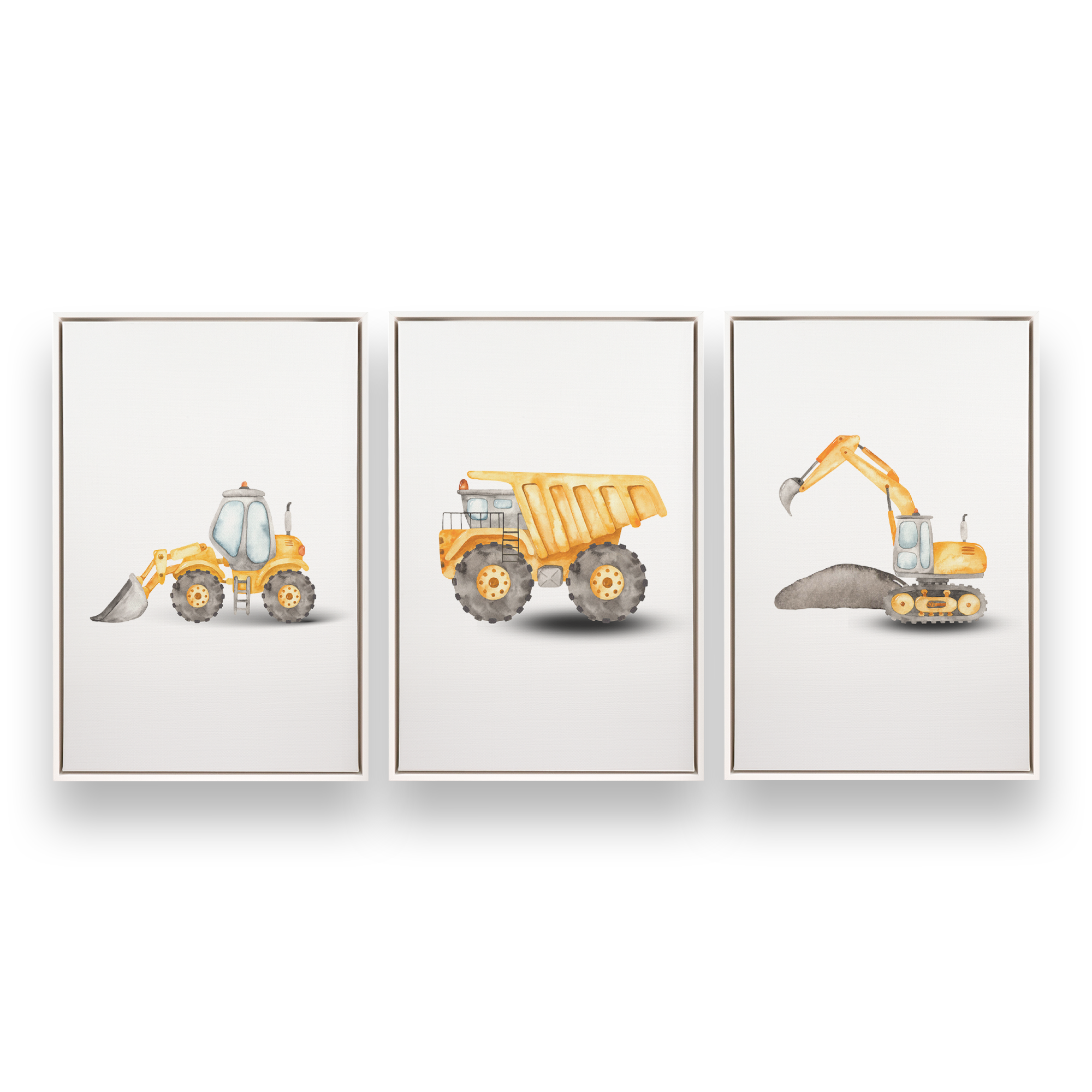 3-Piece Construction Vehicles Canvas Art Set - Dump Truck, Excavator & Bulldozer Wall Decor for Kids Room, Nursery & Playroom