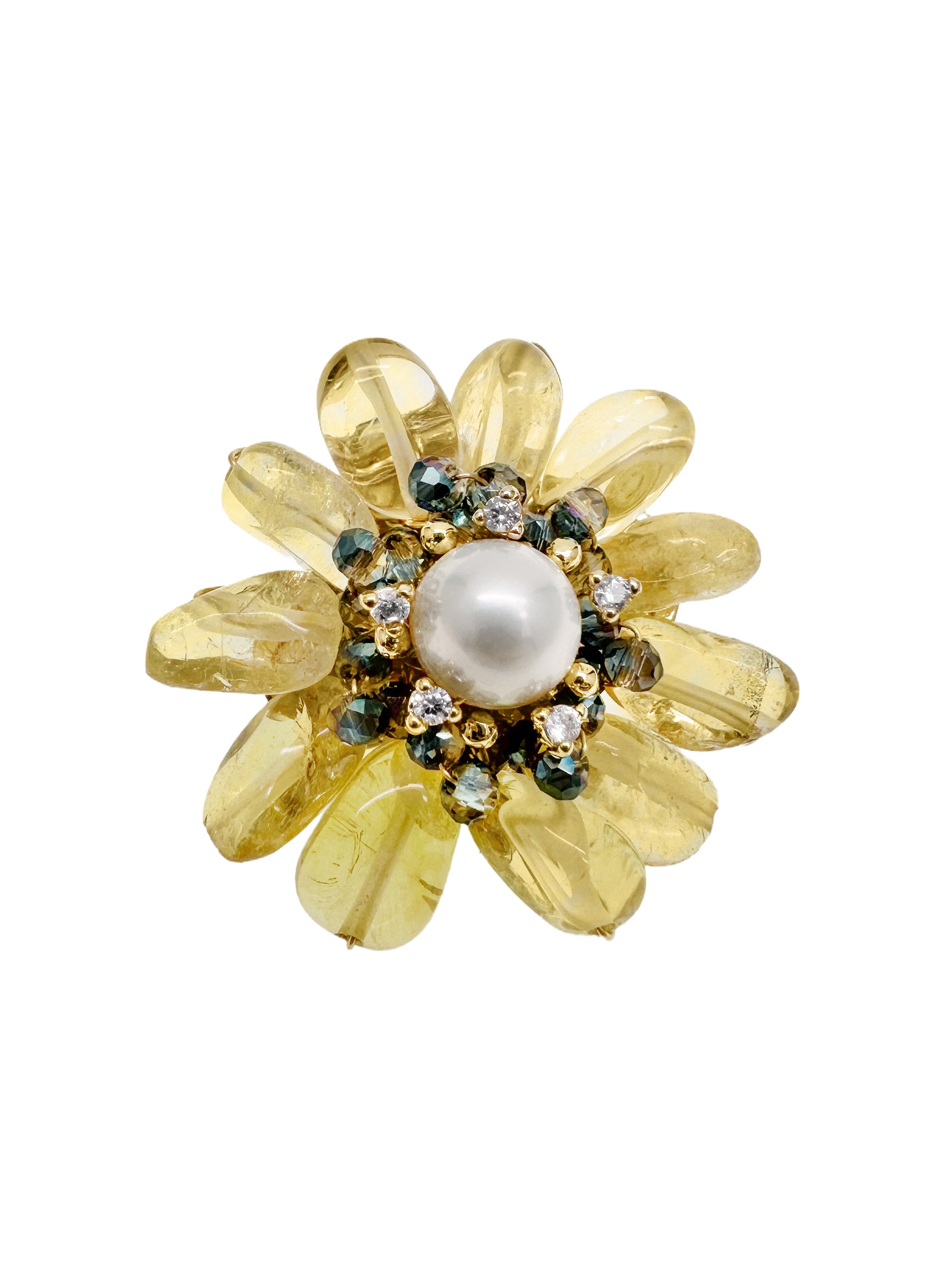 Prosperity Citrine Beads Flower Brooch LP005 - Elegant Crystal Floral Pin for Women, Gift for Mother's Day, Wedding, Prom & Special Occasions