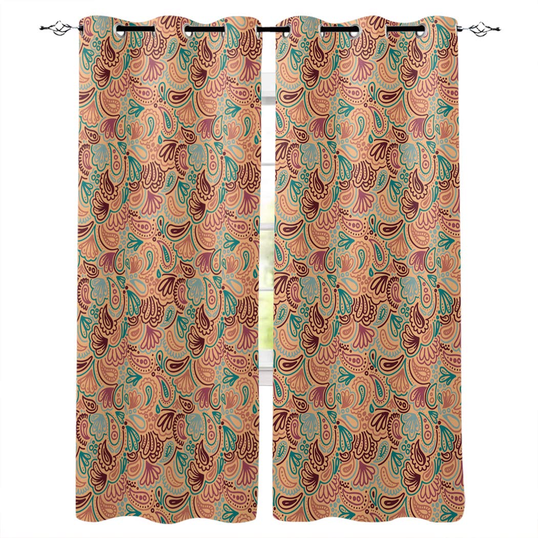 Aiesther Vintage Paisley Floral Window Curtains - Thermal Insulated Blackout Drapes for Living Room & Bedroom (2 Panels, 27.5