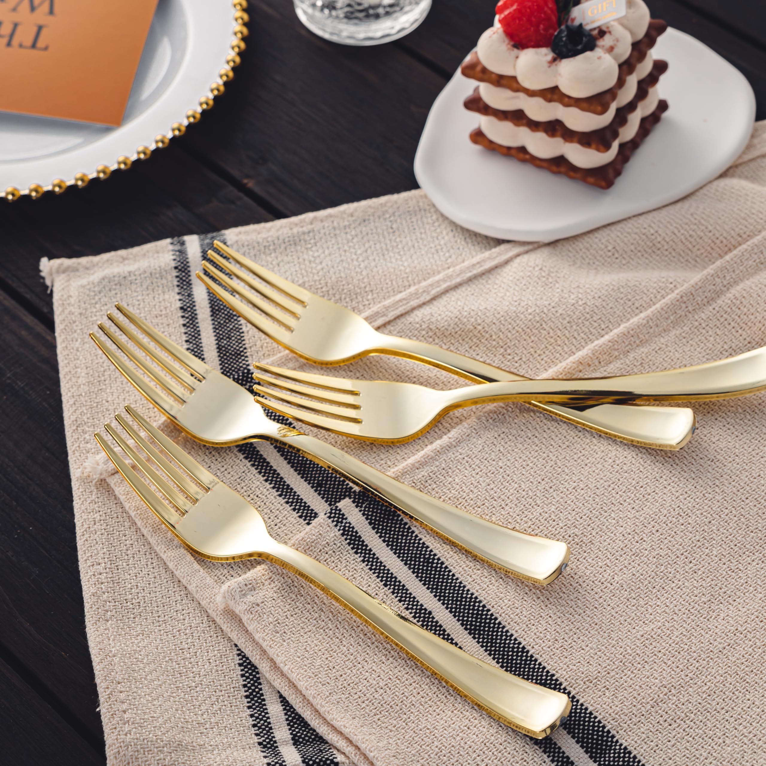 30PCS Gold Plastic Forks Disposable - Heavy Duty Solid Plastic Forks for Parties, Weddings, Formal Events - Elegant Disposable Cutlery for Catering, Picnics & Home Dining
