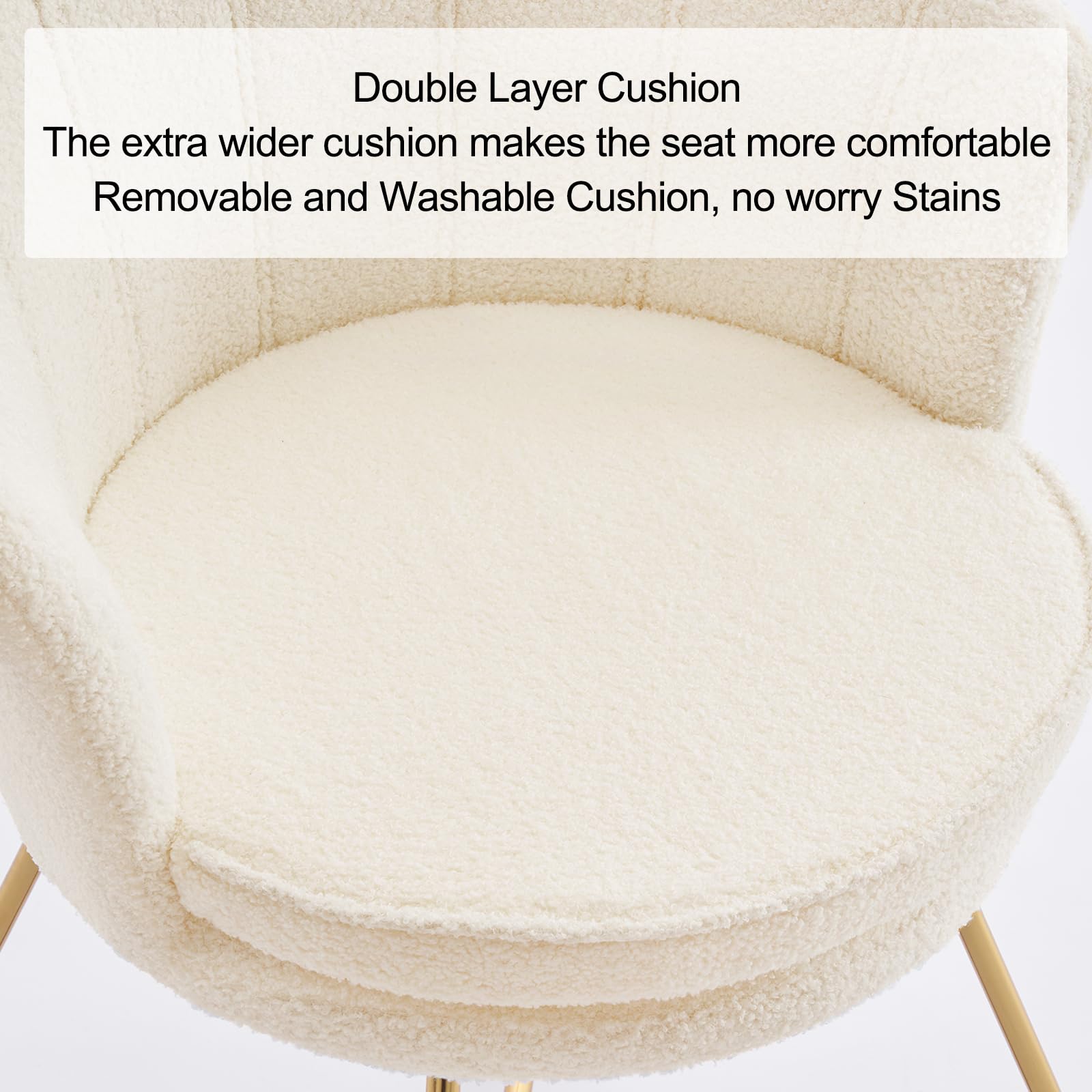 Furnimart Vanity Chair with Back - Elegant Shell Accent Chair for Living Room & Bedroom, Criss Cross Design with Gold Legs, Makeup Desk Chair Without Wheels in Soft Faux Fur White | Perfect for Dressing Tables, Bedroom Seating & Home Decor