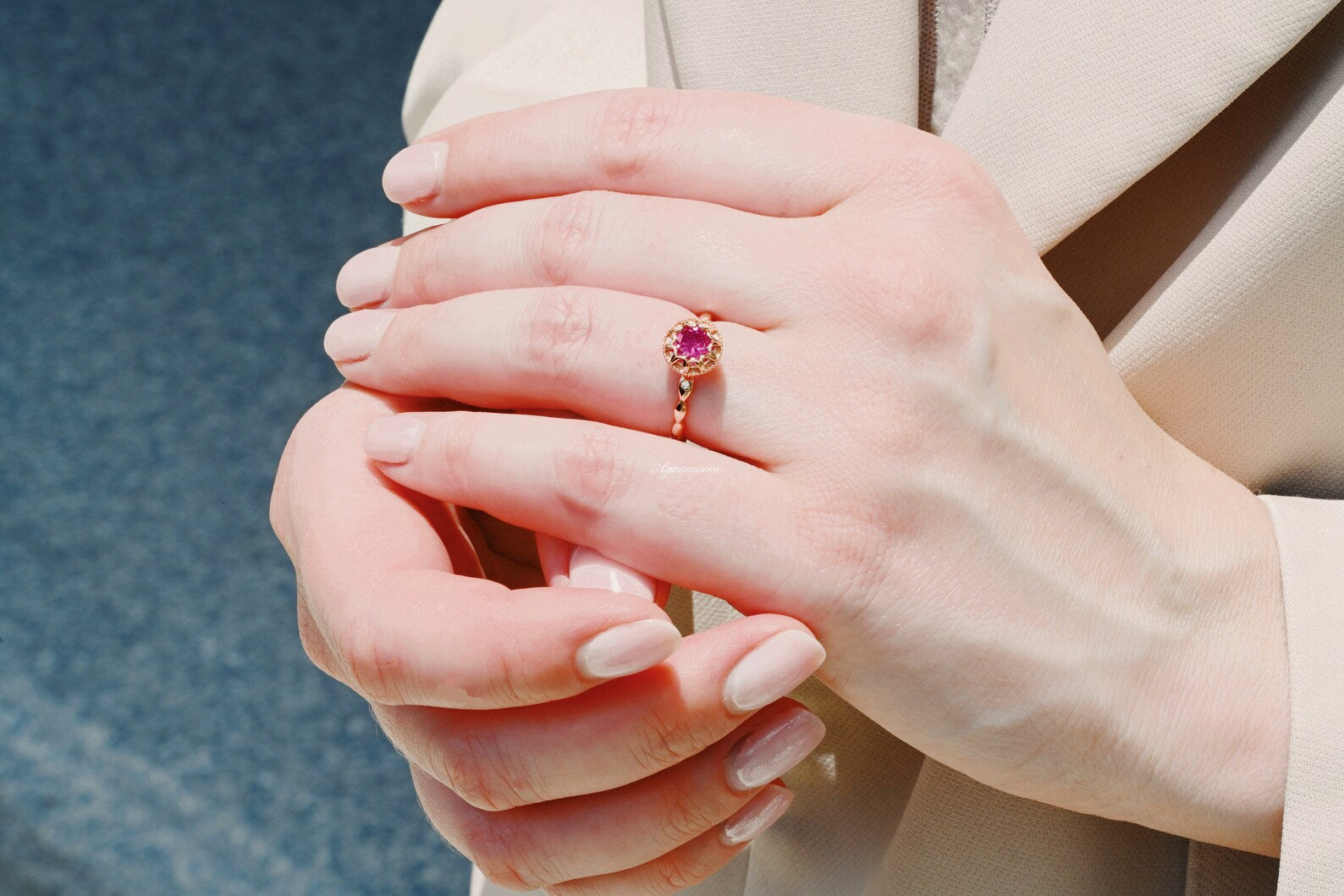 Vintage Ruby Ring 14K Rose Gold Vermeil - Elegant Handmade Jewelry for Women, Perfect Gift for Anniversary, Valentine's Day & Special Occasions