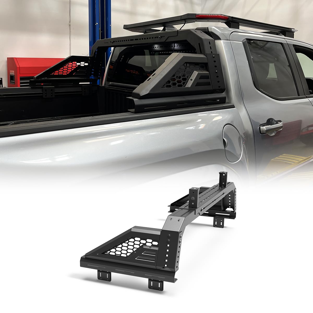 Adjustable Sport Bar Roll Bar for Mid-Size Pickup Trucks - Compatible with 1994-2004 Chevy S10, GMC Sonoma, 2005-2025 Toyota Tacoma & Nissan Frontier - Heavy Duty Chase Rack with LED Light Mounting Bracket - Perfect for Off-Roading, Camping & Truck Customization
