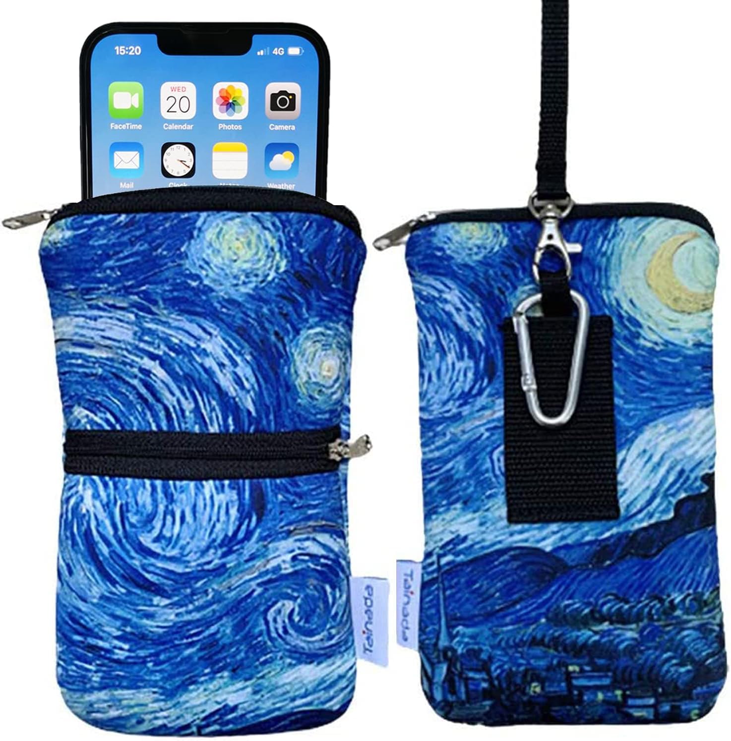Shockproof Neoprene Phone Pouch with Zipper & Carabiner - Compatible with iPhone 16/15 Pro Max/Plus & Samsung S25+/S24 - Water-Resistant Phone Sleeve Case for Men & Women (Starry Night Design) - Perfect for Hiking, Travel & Outdoor Activities