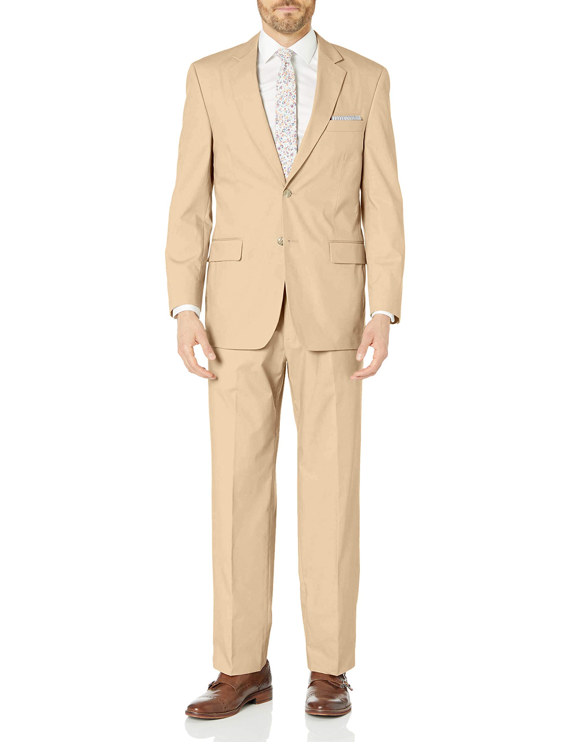 Palm Beach Men's Boone Poplin 2-Button Center Vent Suit - Slim Fit Business Blazer for Office, Wedding & Formal Events