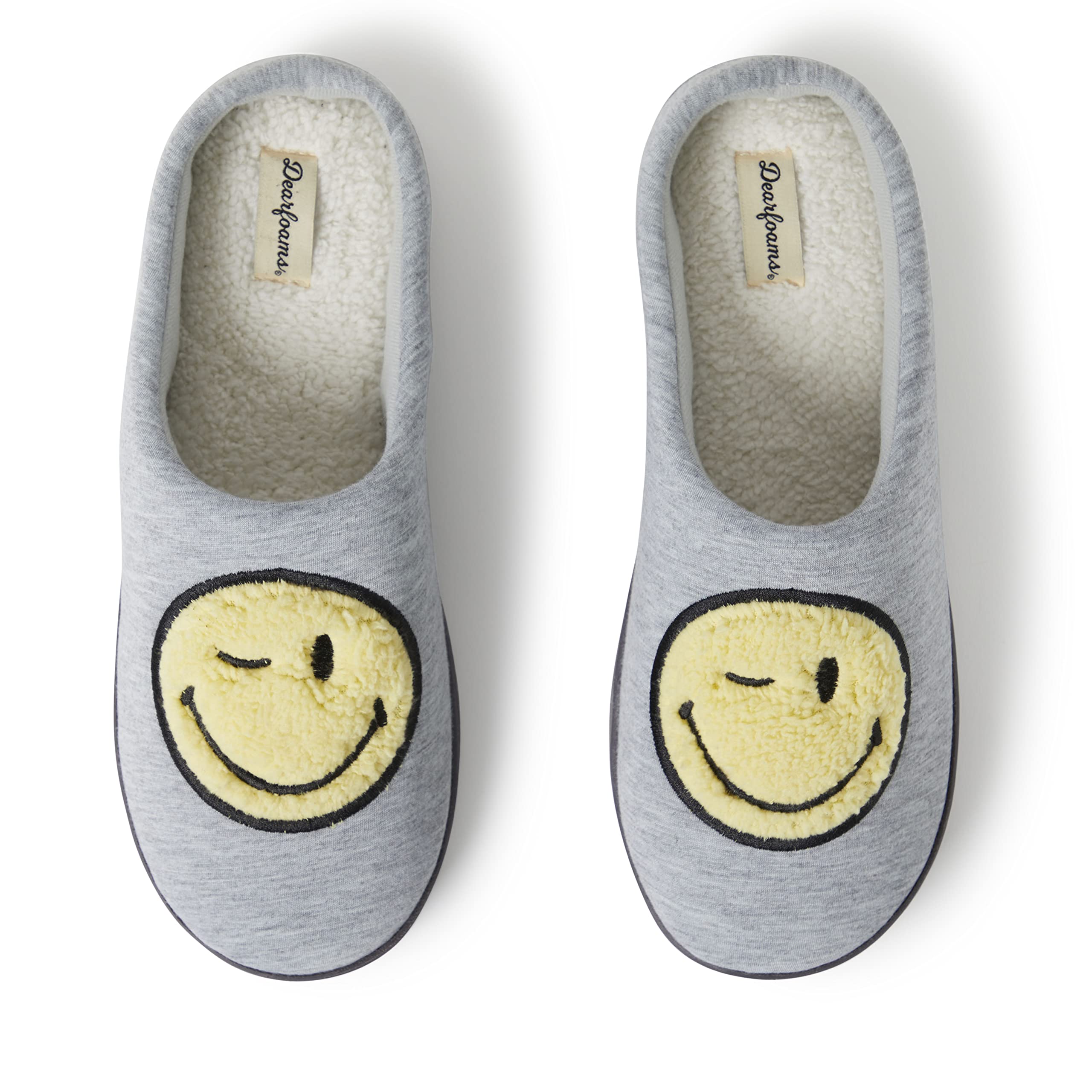 Dearfoams Unisex Adult Smile Icon Retro Preppy Slippers - Cozy House Shoes for Men & Women, Perfect for Indoor Comfort, Lounge Wear, and Casual Home Use