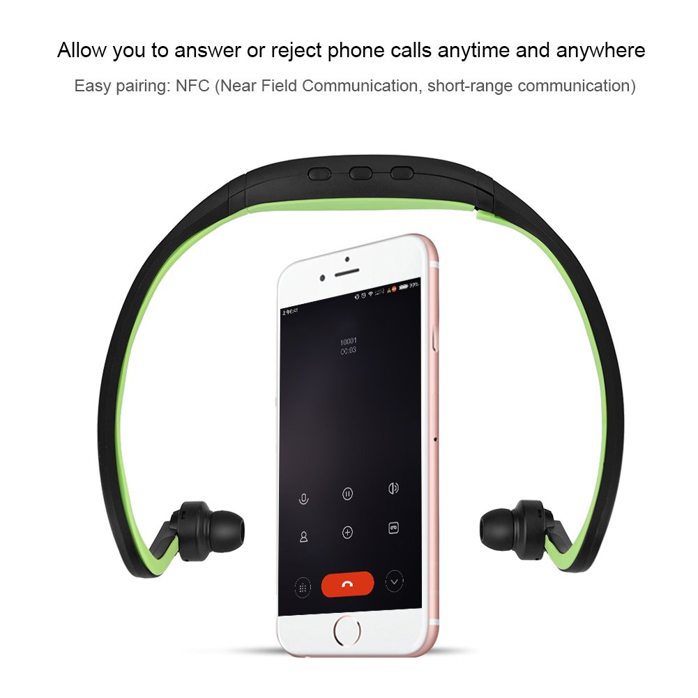 Wireless Bluetooth Headphones with Mic - Sports Neckband Earphones, Bluetooth 4.1 Stereo Headset with TF Card Slot & Hands-Free Calling (Green) - Perfect for Running, Gym Workouts & Commuting