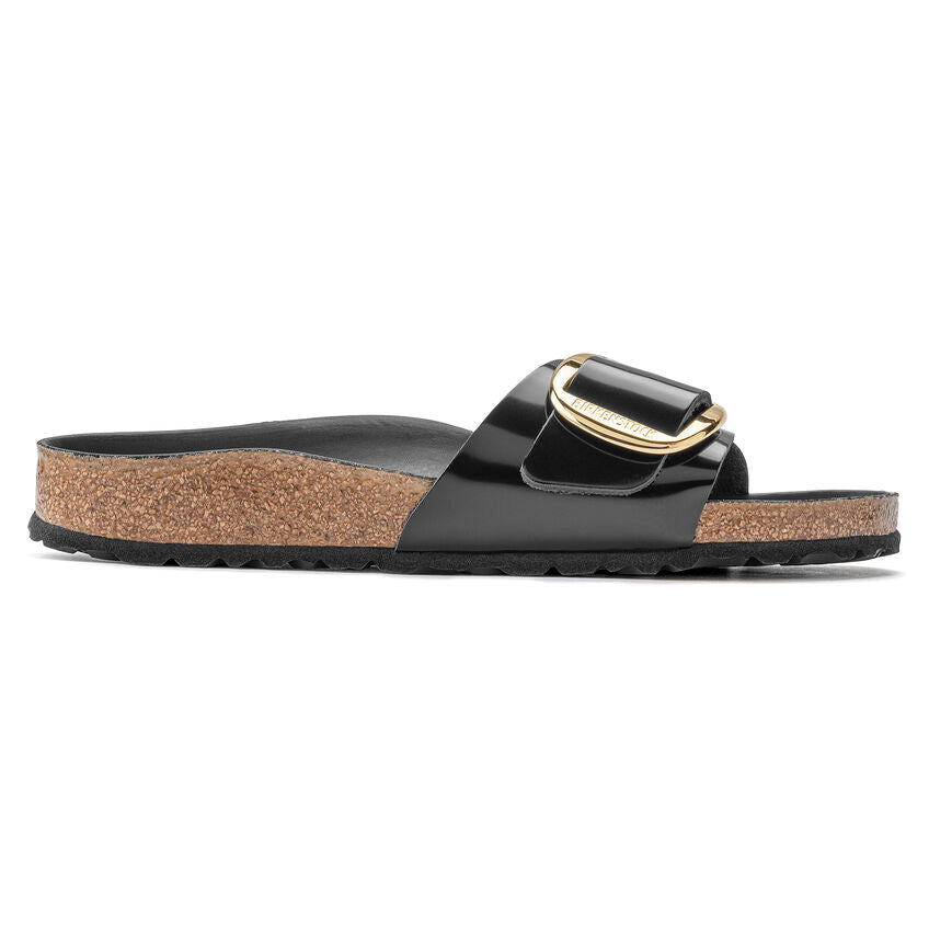 Birkenstock Madrid Big Buckle Sandals - Genuine Leather Patent High Shine Black - Comfortable Slide Sandals for Women | Perfect for Summer, Beach, and Casual Outings